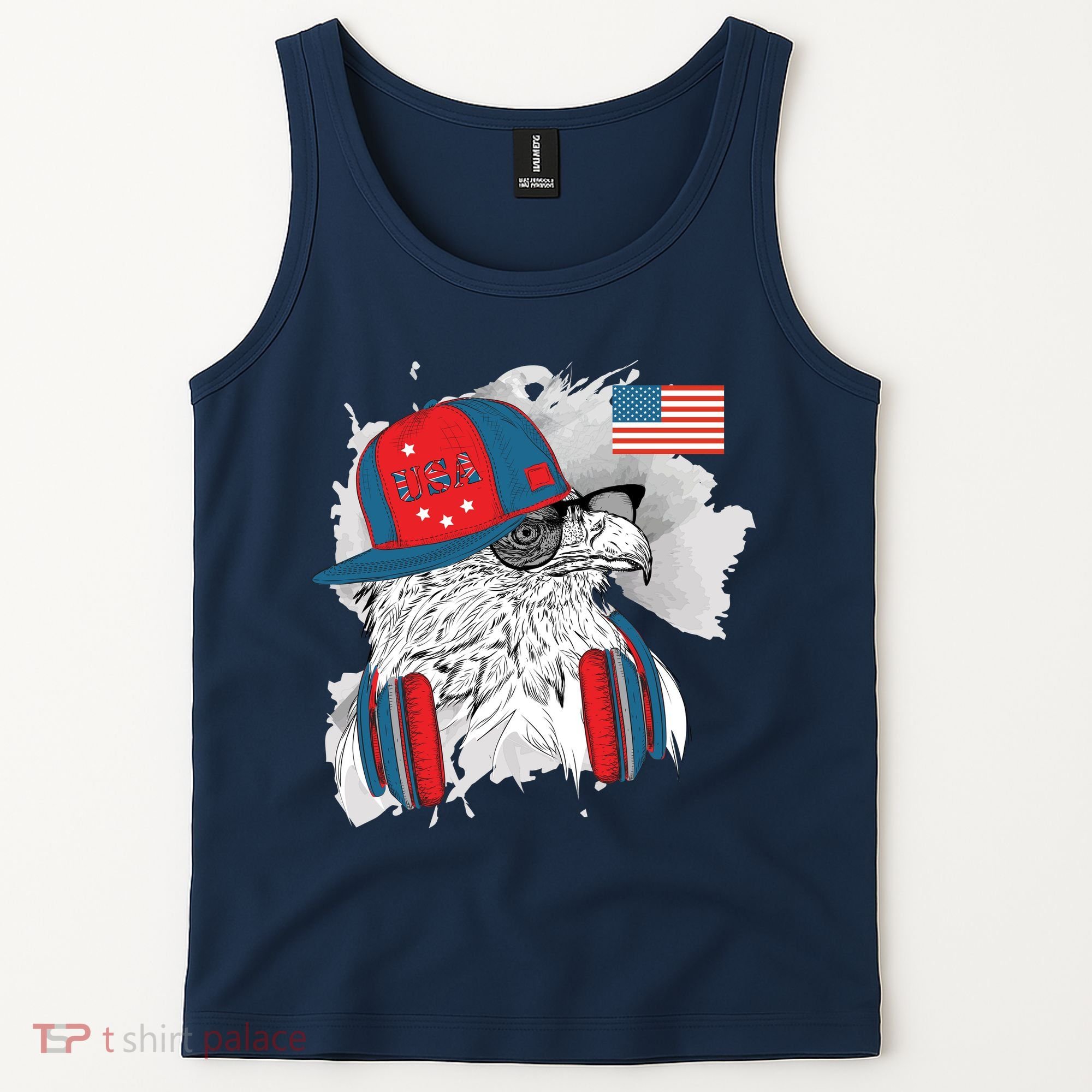 USA Hip Bald Eagle United States Flag Headphones Tank Top