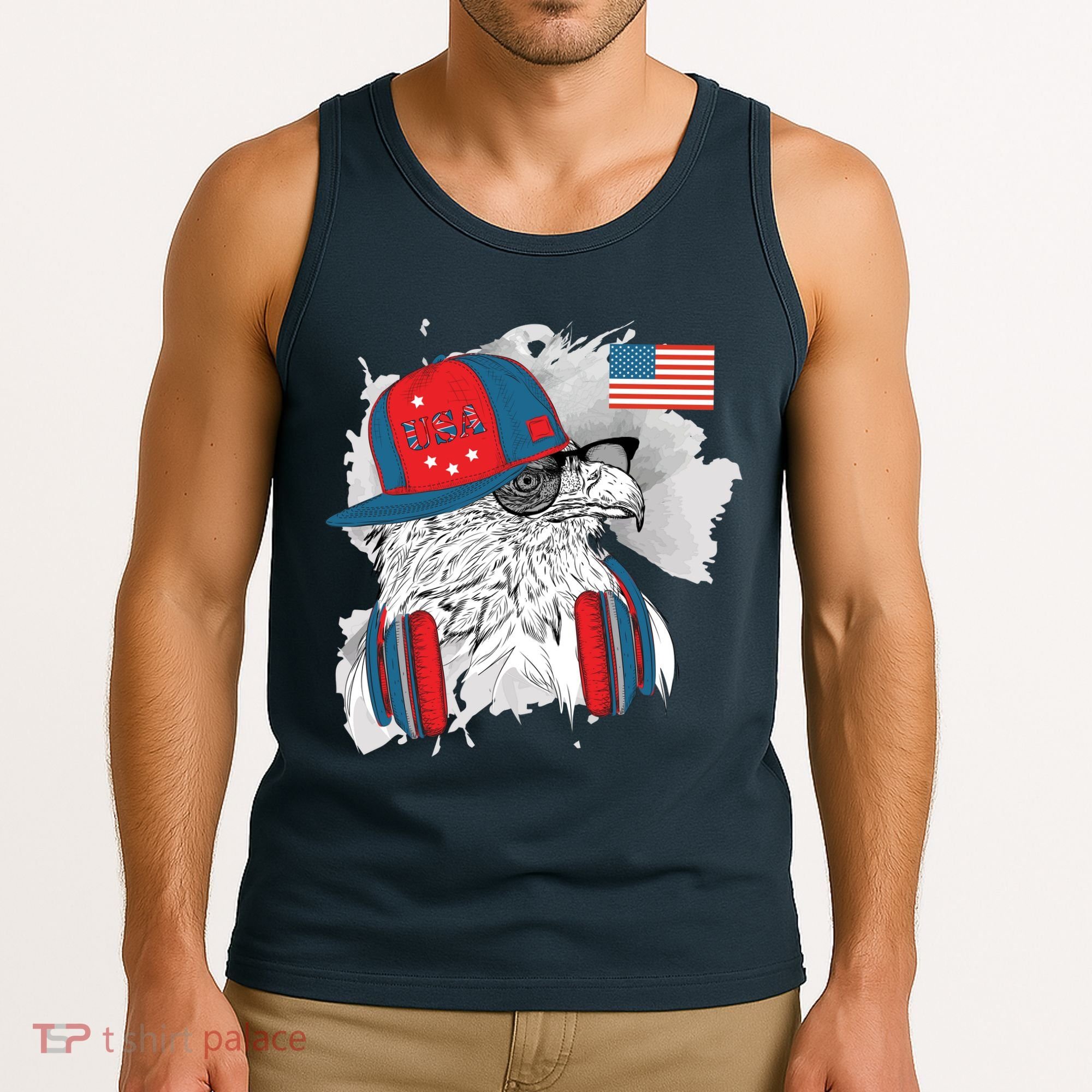 USA Hip Bald Eagle United States Flag Headphones Tank Top