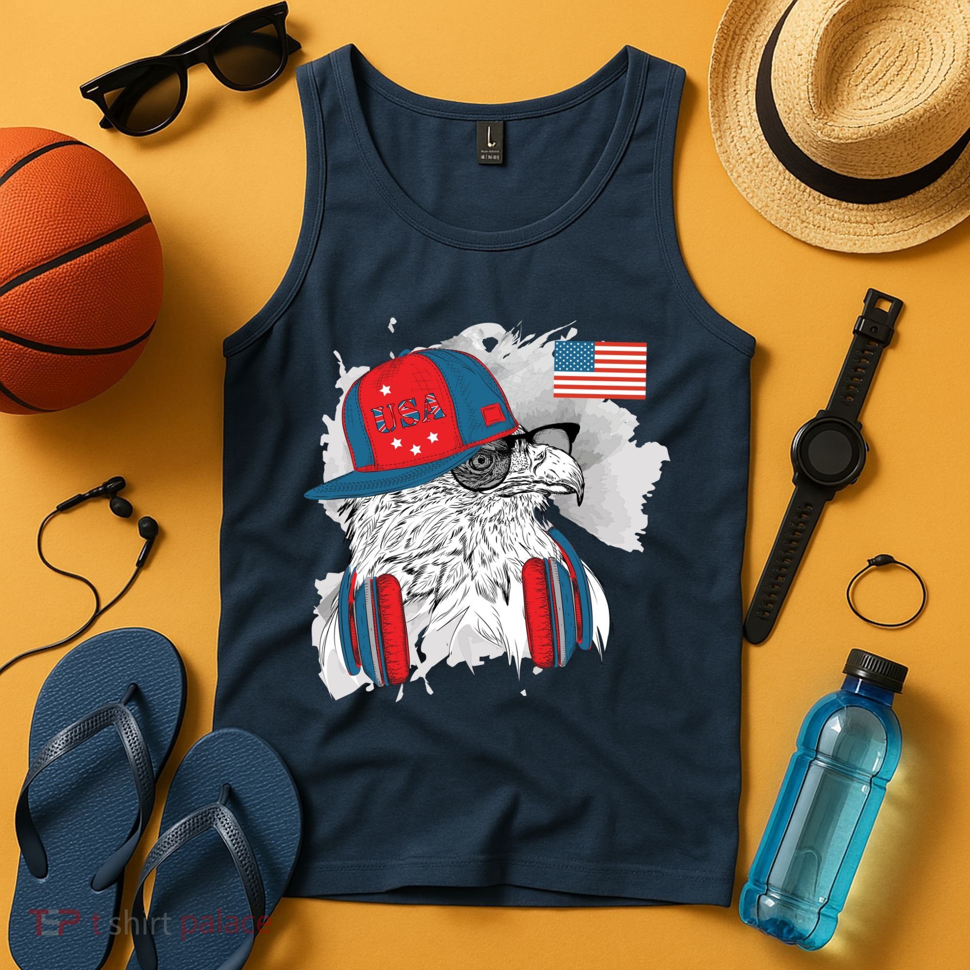 USA Hip Bald Eagle United States Flag Headphones Tank Top