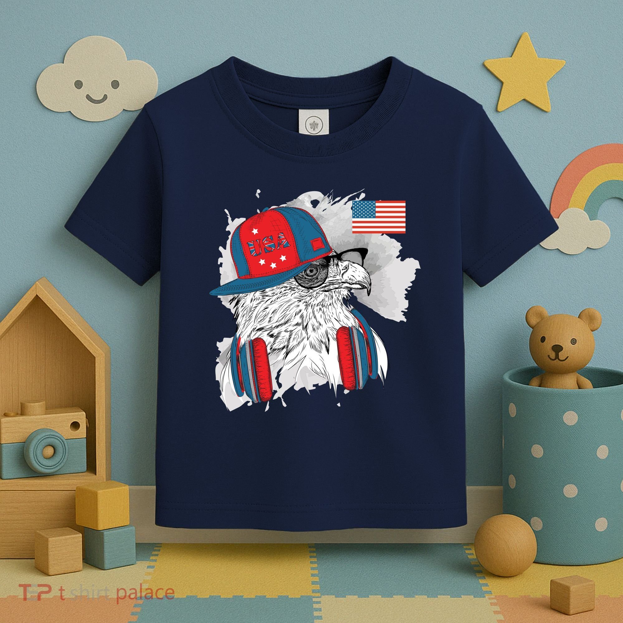 USA Hip Bald Eagle United States Flag Headphones Toddler T-Shirt