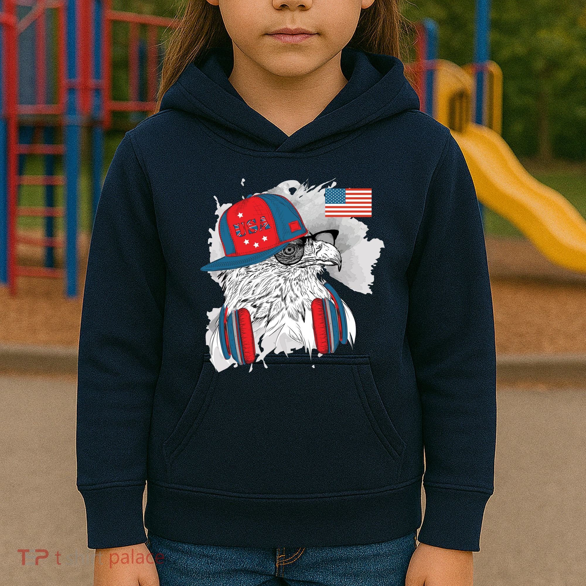 USA Hip Bald Eagle United States Flag Headphones Kids Hoodie