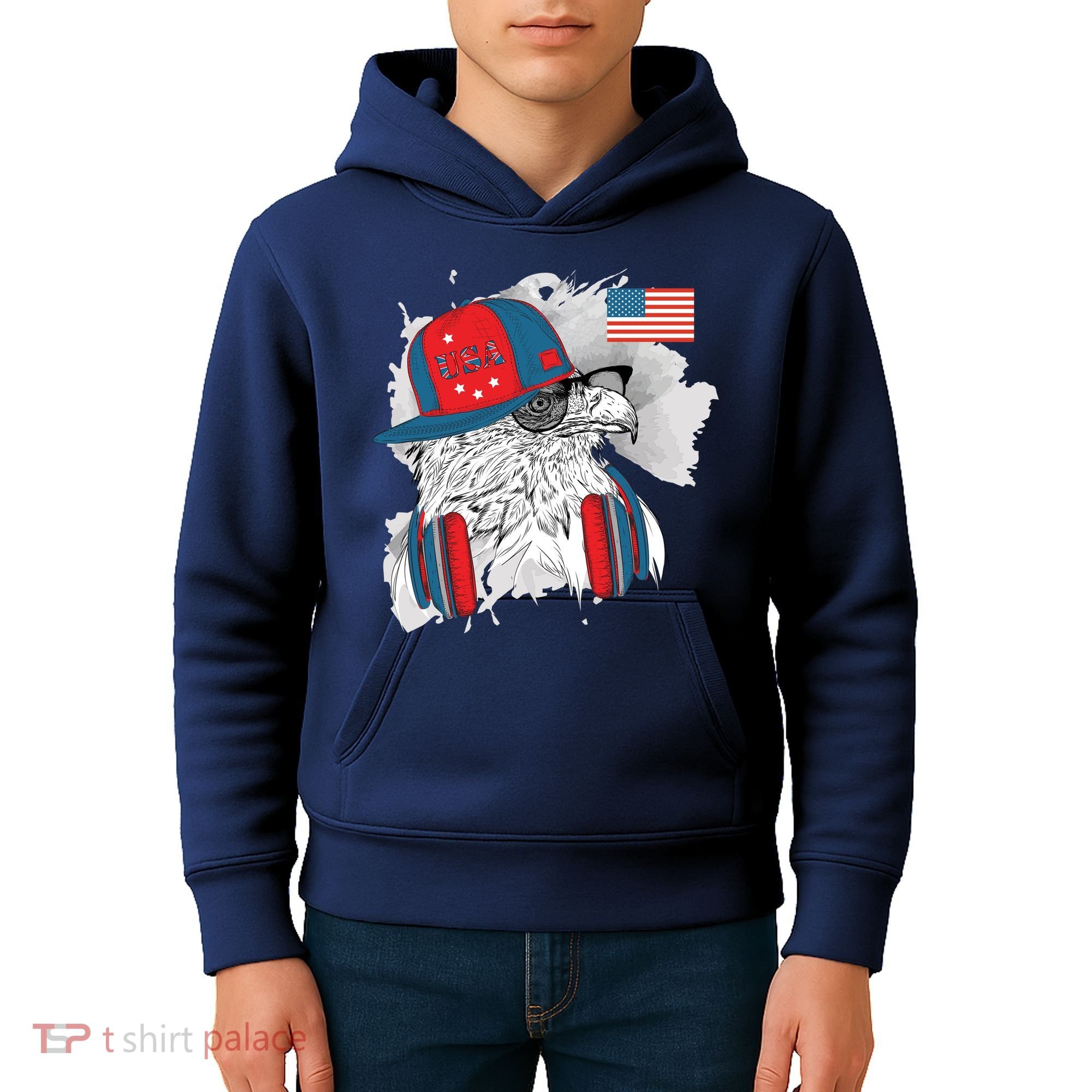 USA Hip Bald Eagle United States Flag Headphones Kids Hoodie