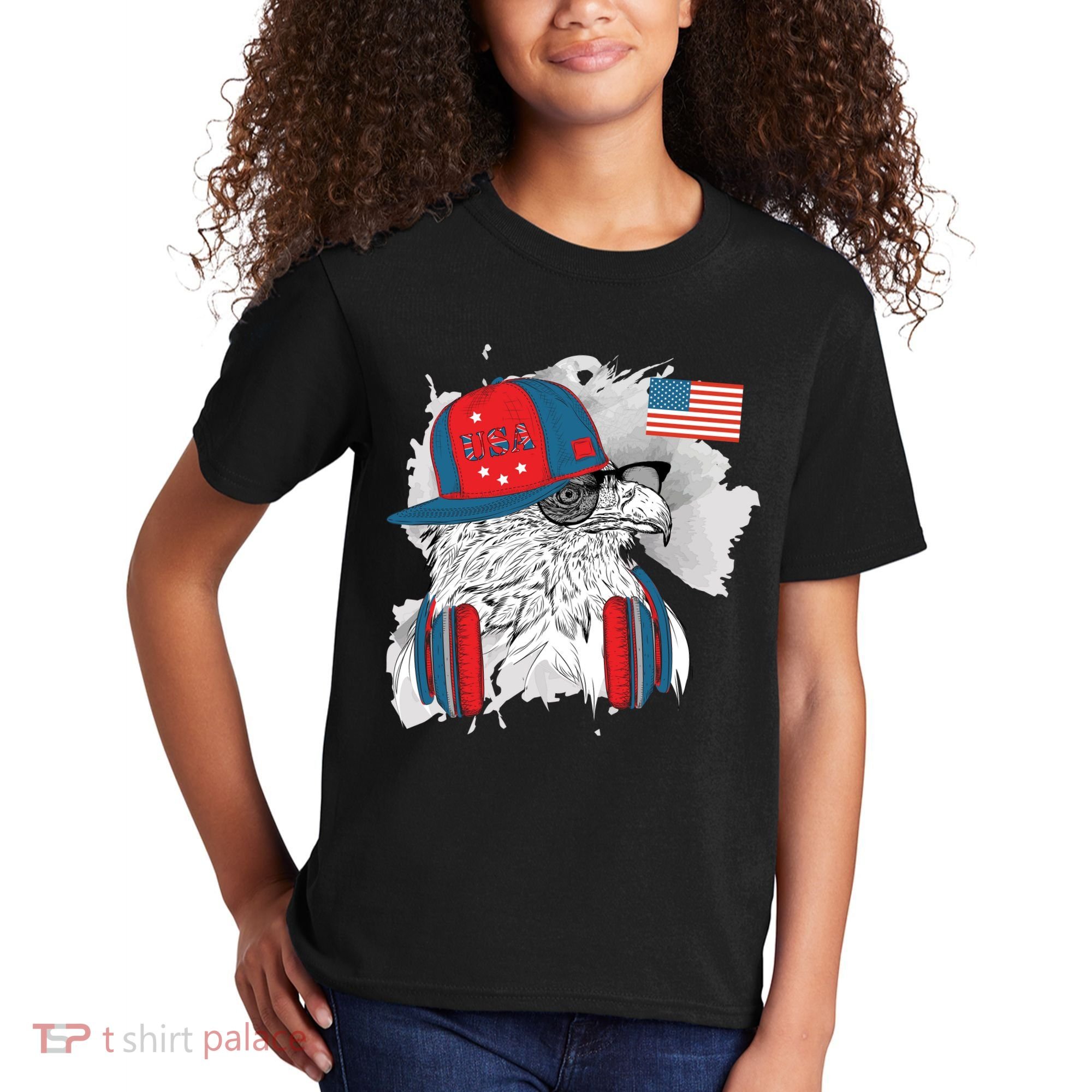 USA Hip Bald Eagle United States Flag Headphones Kids T-Shirt