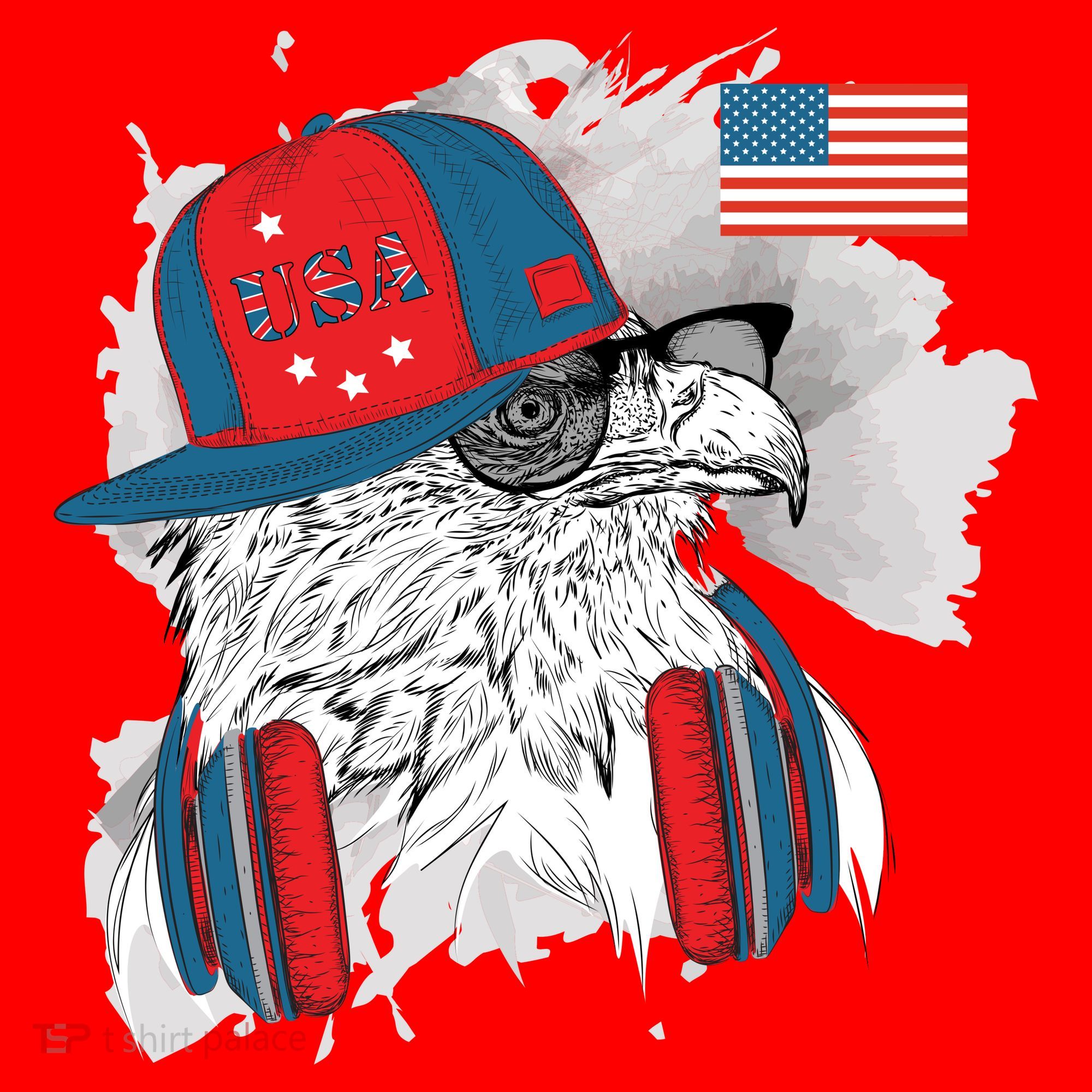 USA Hip Bald Eagle United States Flag Headphones Santa Hat