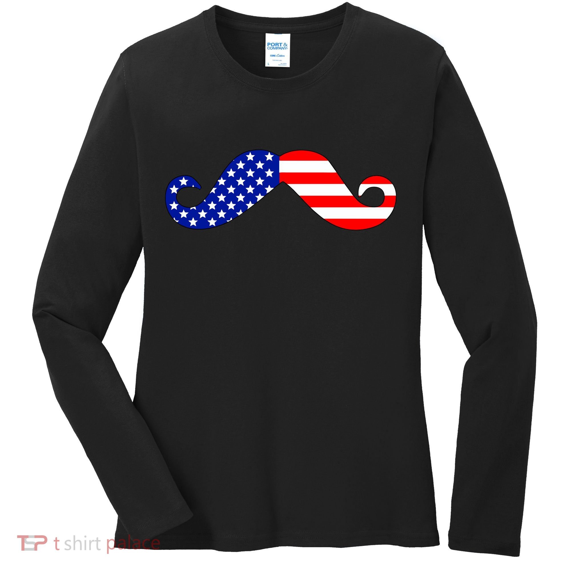 USA Mustache American Stache Women's Long Sleeve Shirt