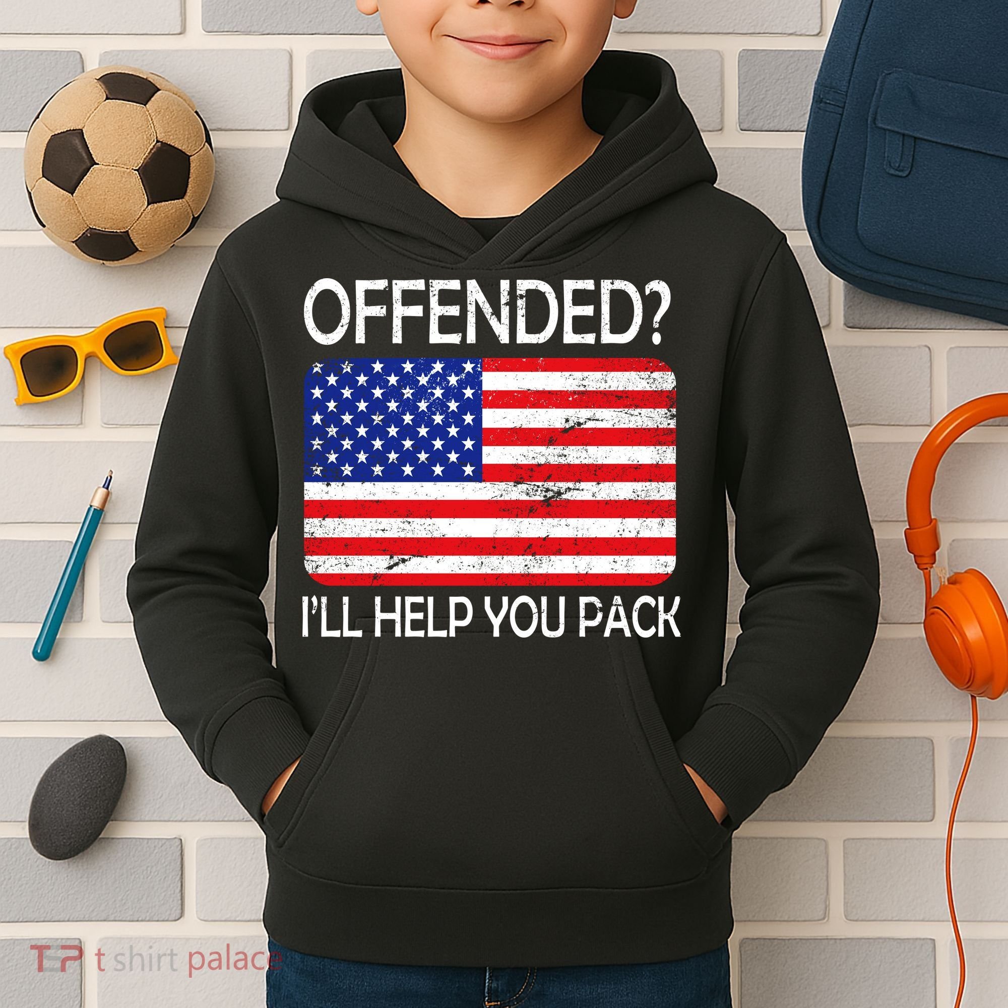 USA Offended I'll Help You Pack Kids Hoodie