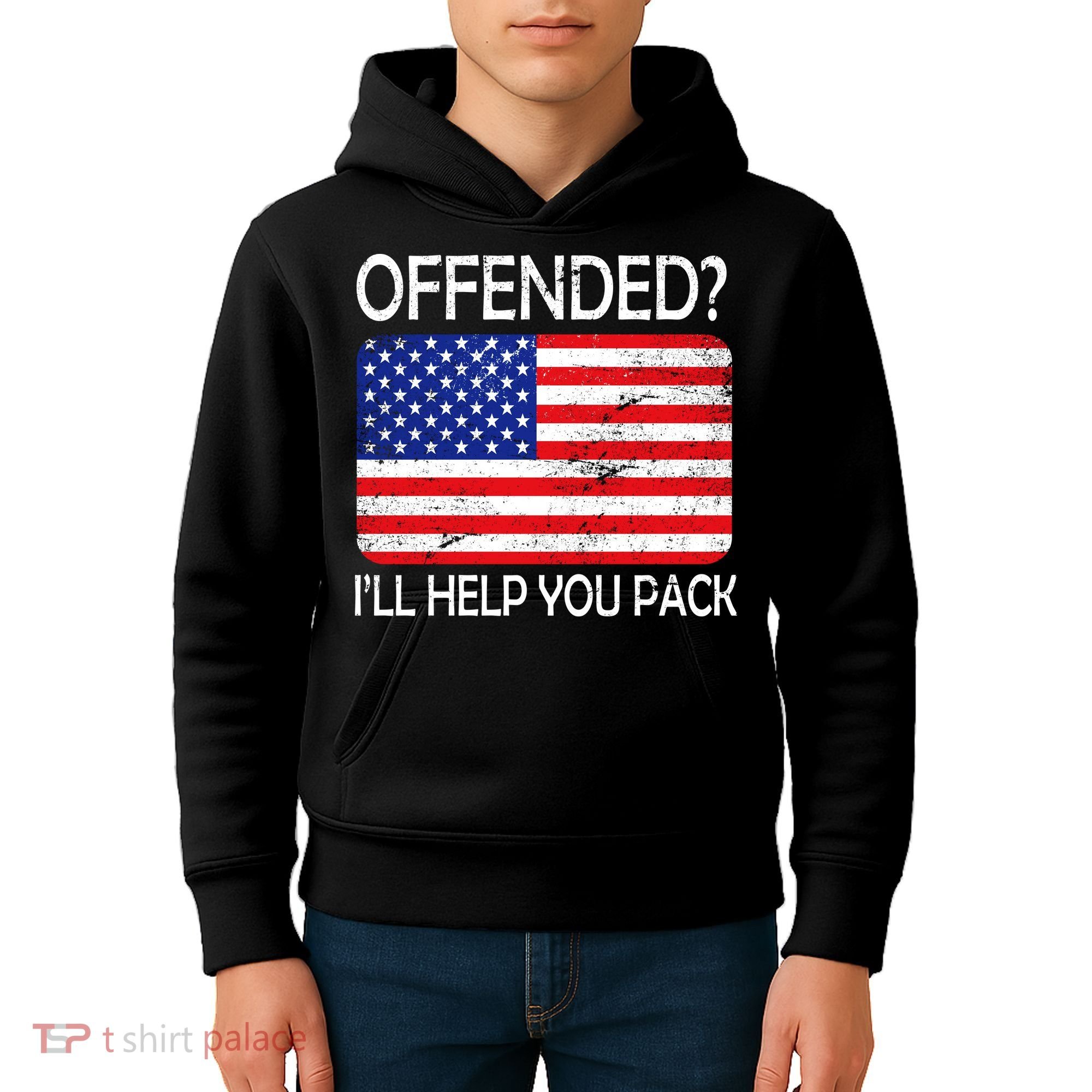 USA Offended I'll Help You Pack Kids Hoodie