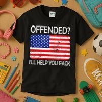USA Offended I'll Help You Pack Kids T-Shirt thumb 3