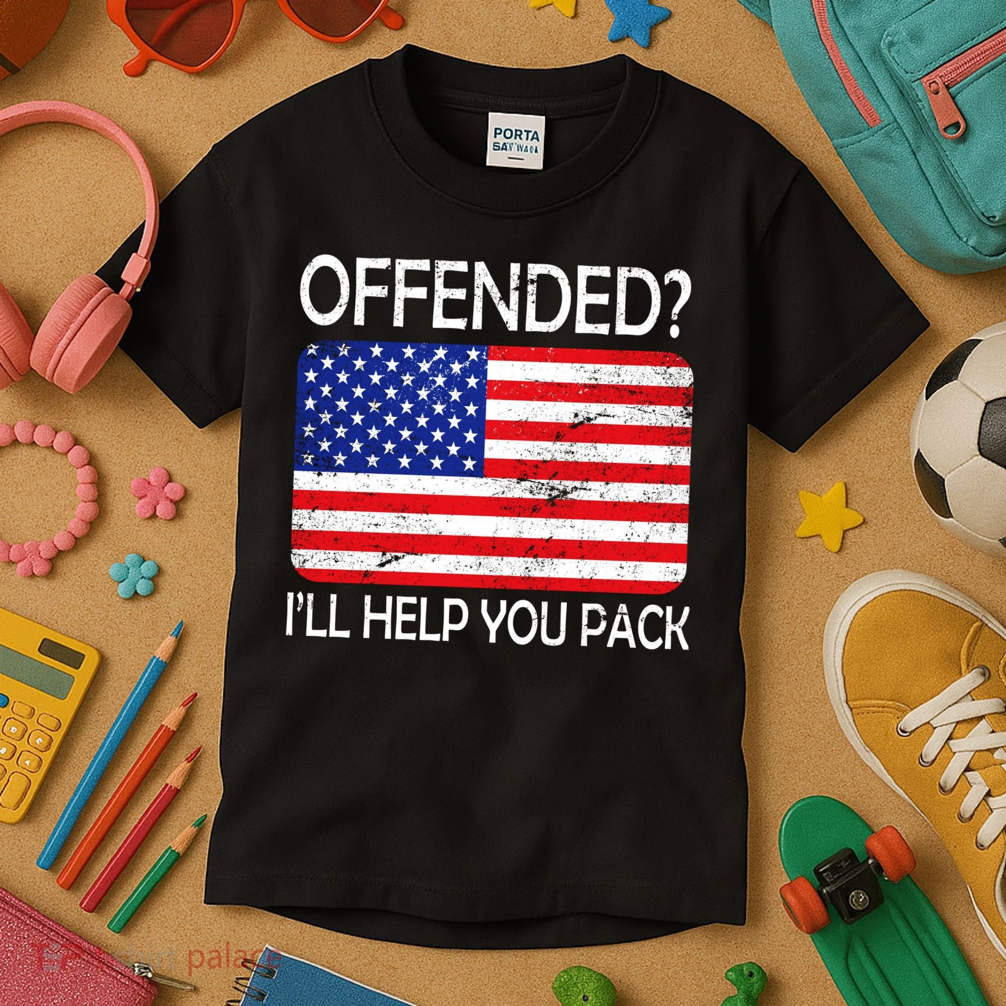 USA Offended I'll Help You Pack Kids T-Shirt