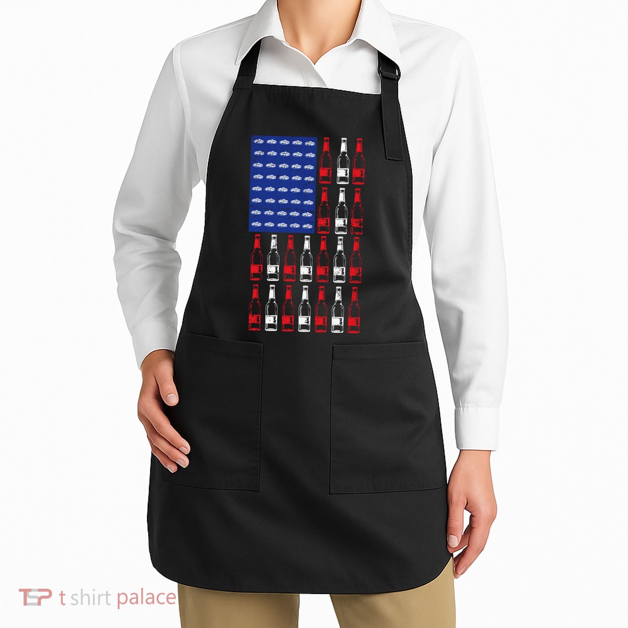 USA Patriotic Beer Bottle American Flag Apron