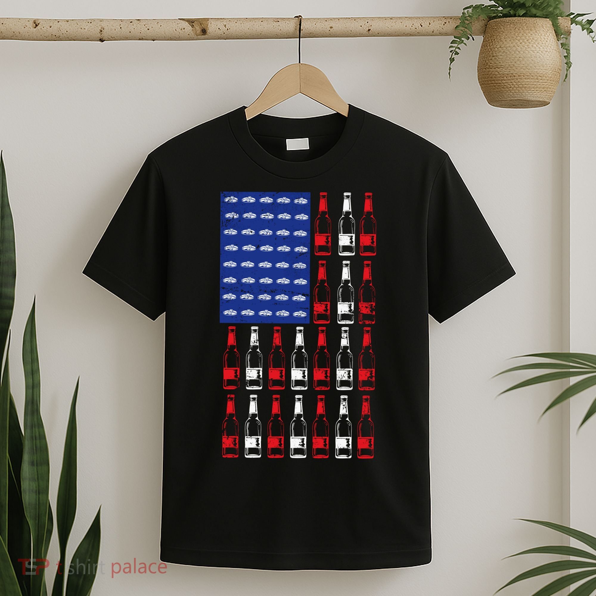 USA Patriotic Beer Bottle American Flag T-Shirt