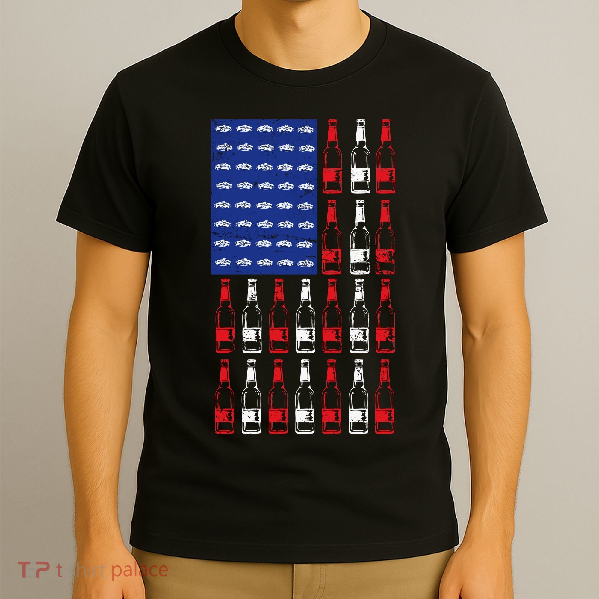 USA Patriotic Beer Bottle American Flag T-Shirt