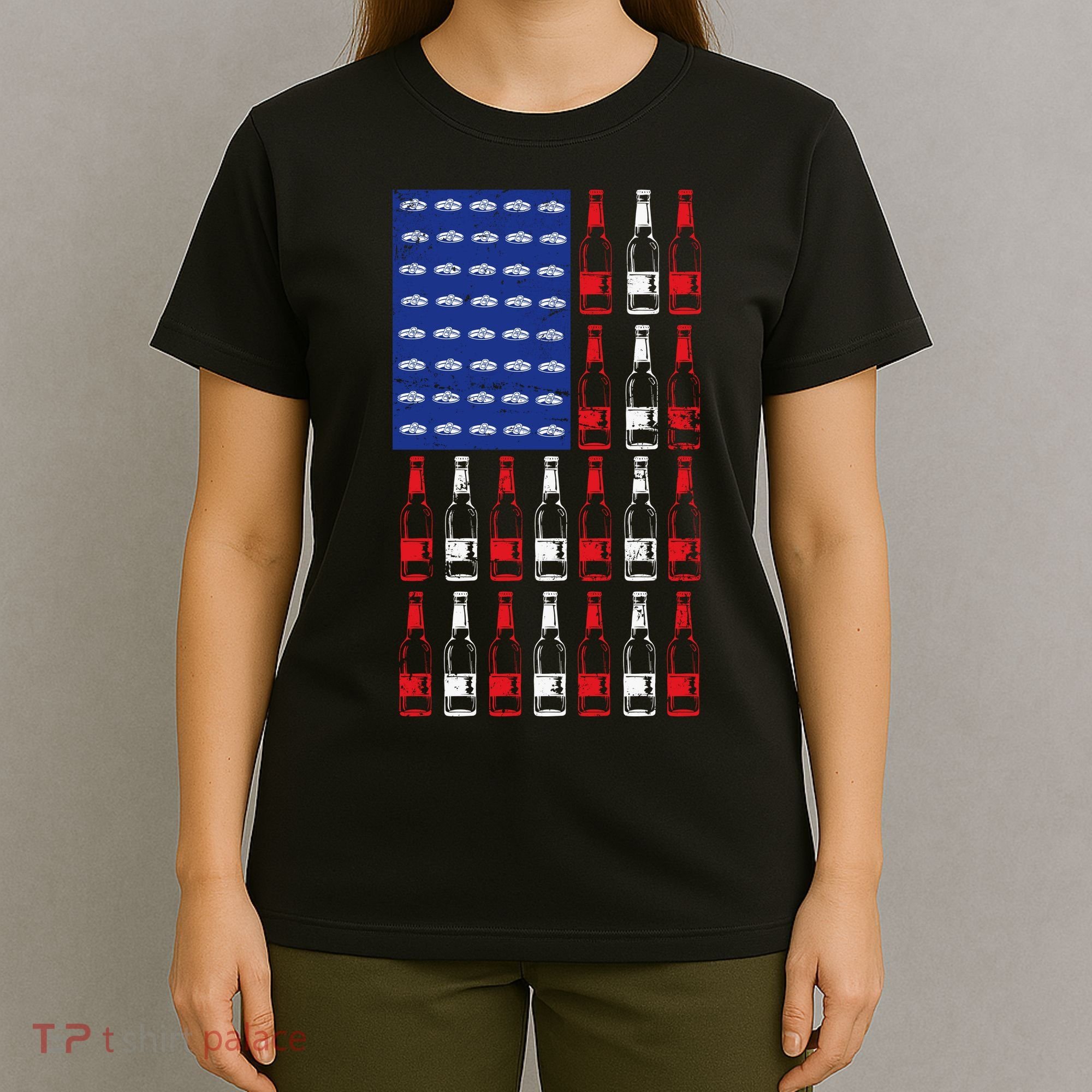 USA Patriotic Beer Bottle American Flag T-Shirt
