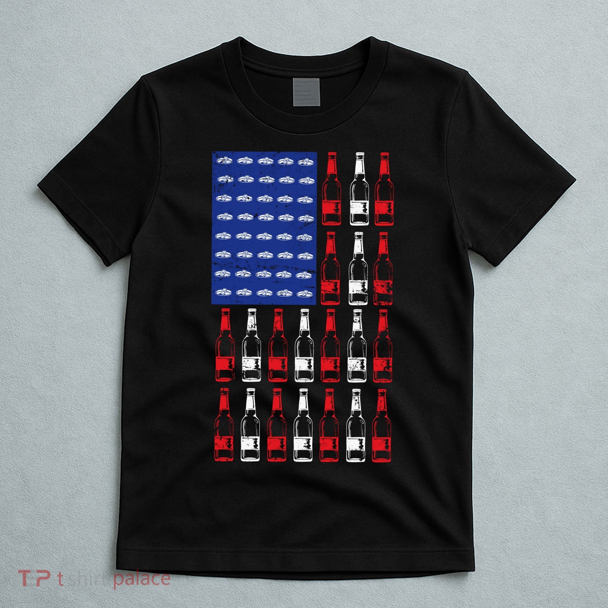 USA Patriotic Beer Bottle American Flag T-Shirt