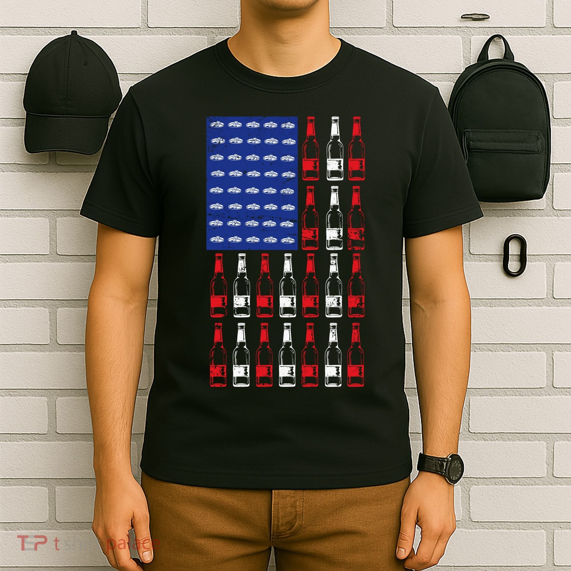 USA Patriotic Beer Bottle American Flag T-Shirt