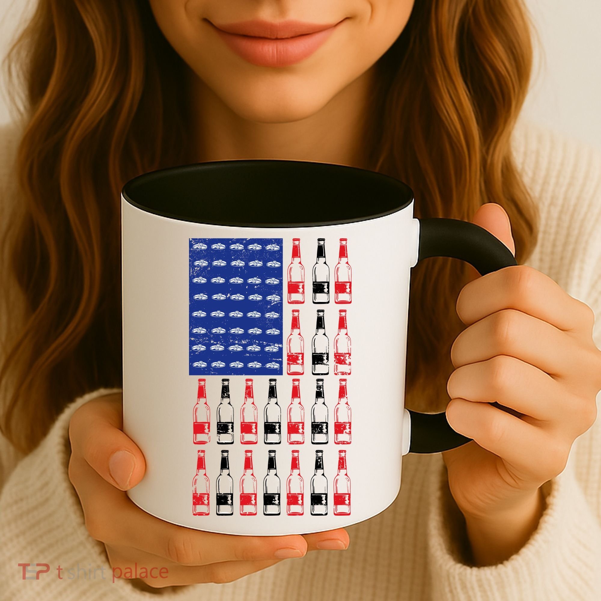 USA Patriotic Beer Bottle American Flag Coffee Mug