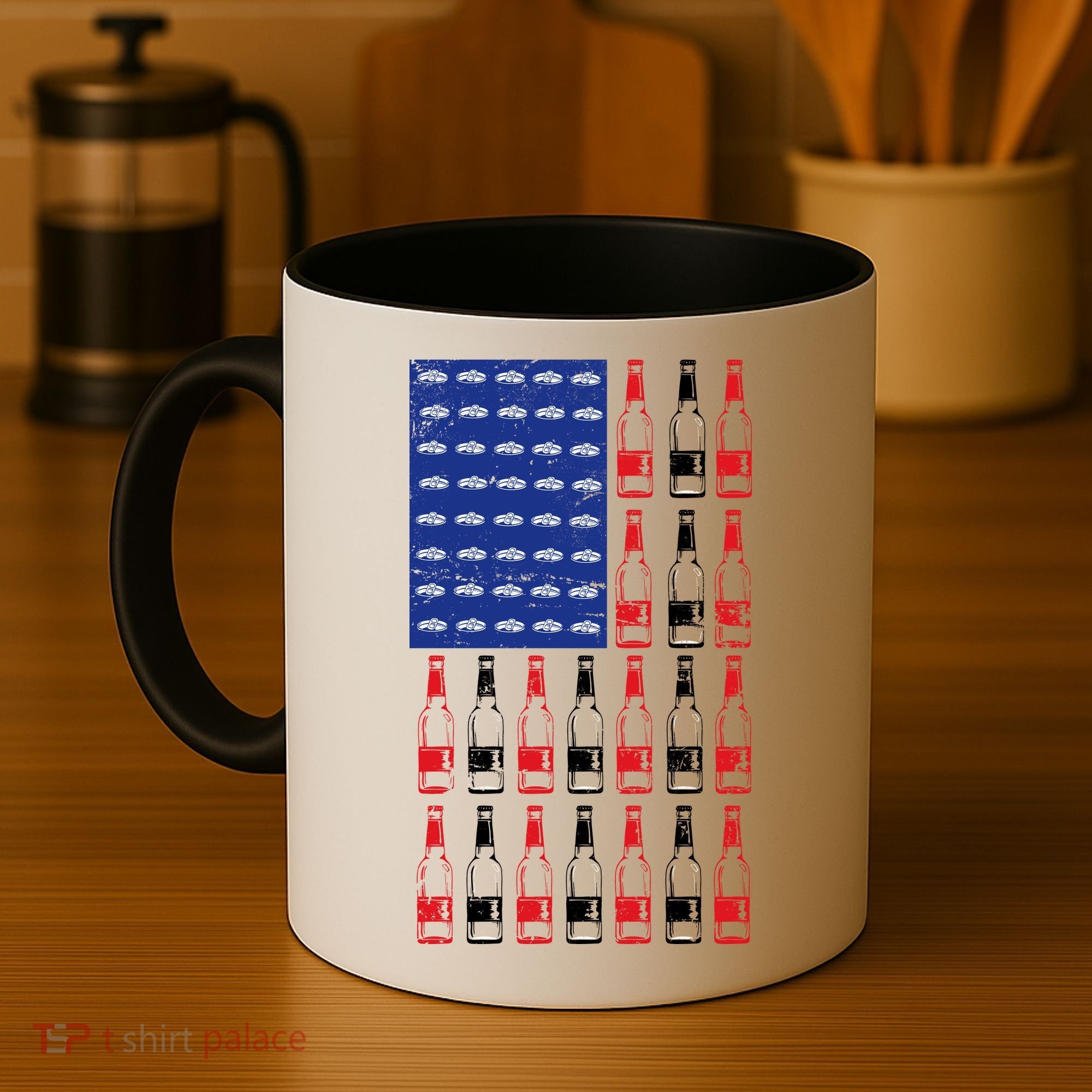 USA Patriotic Beer Bottle American Flag Coffee Mug