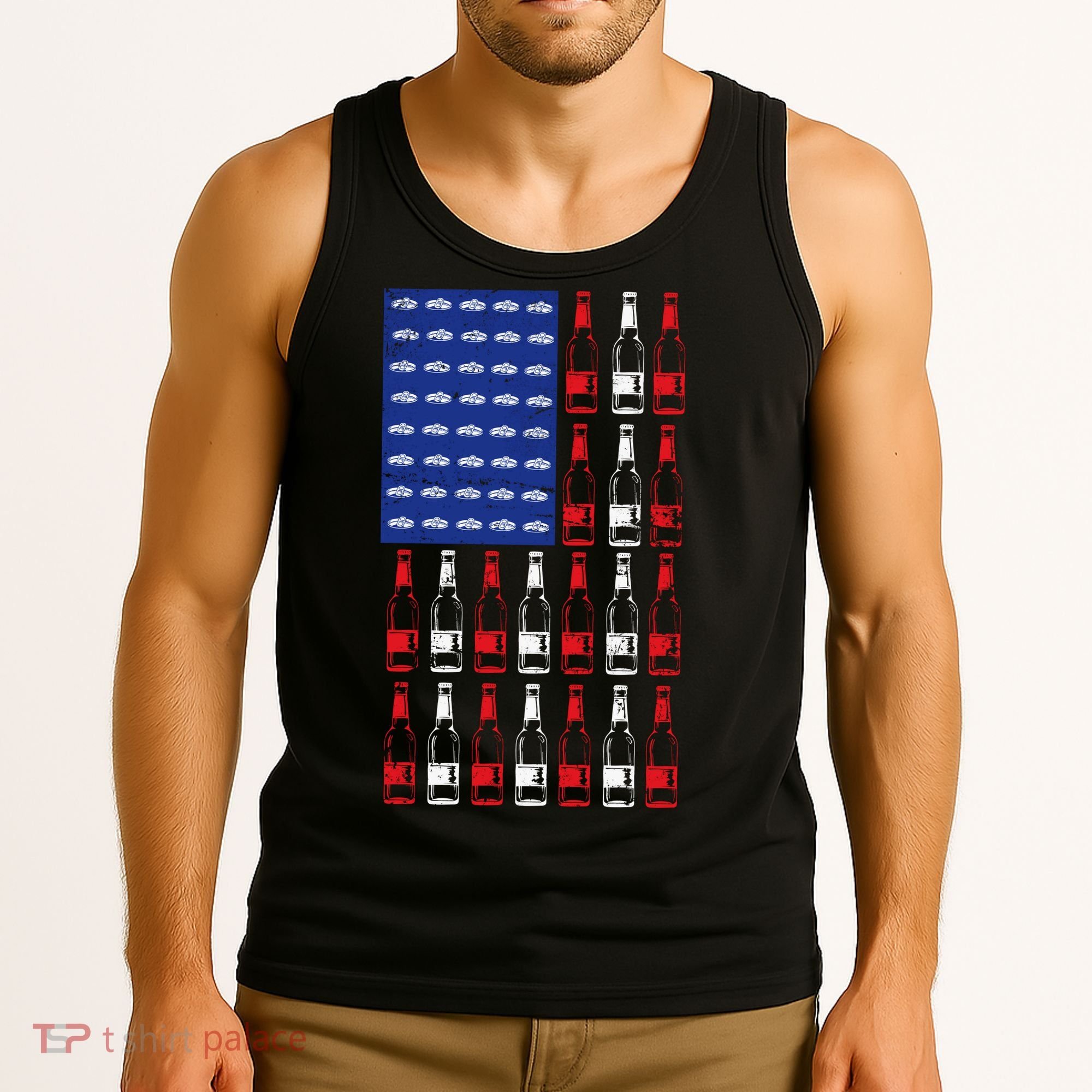 USA Patriotic Beer Bottle American Flag Tank Top