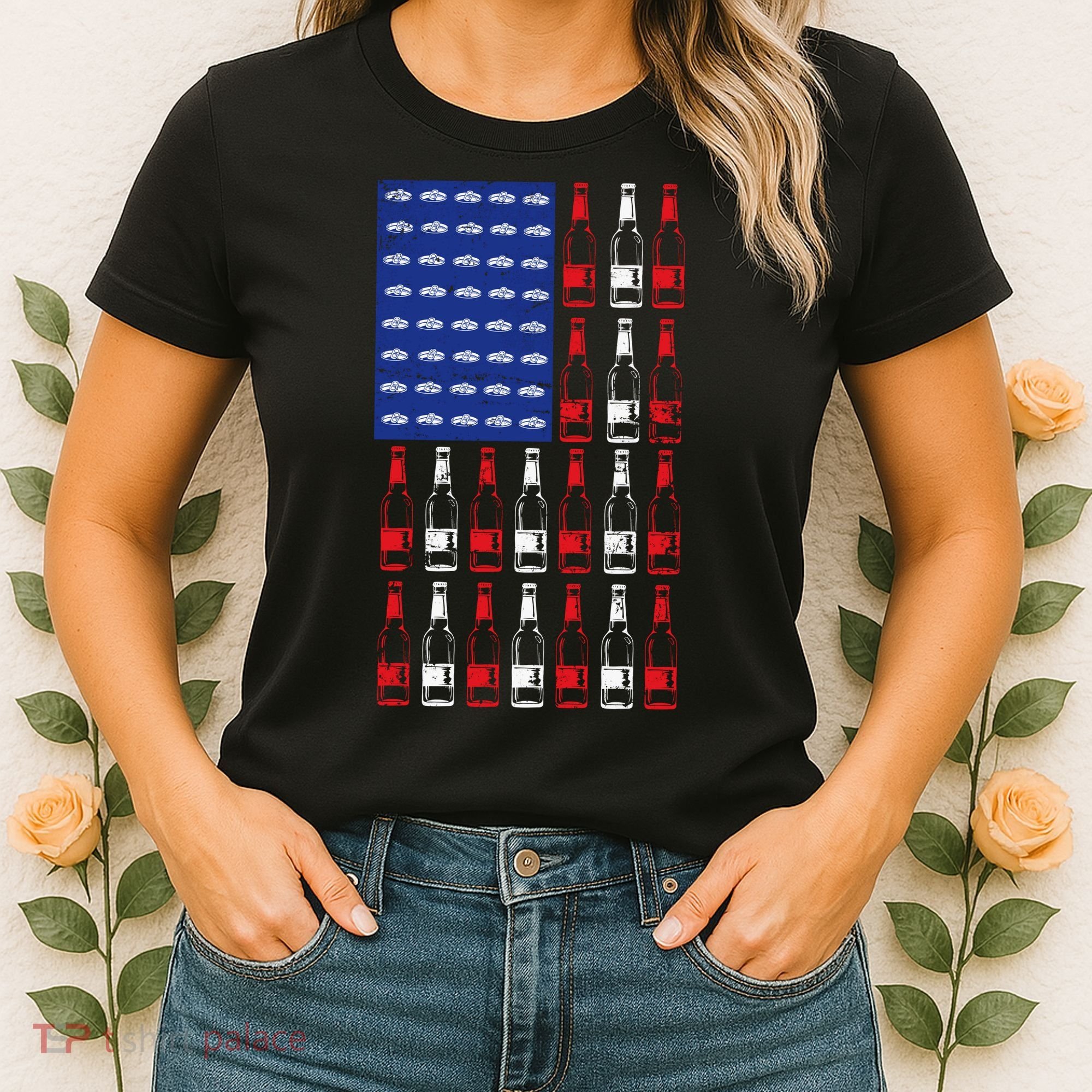 USA Patriotic Beer Bottle American Flag Women's T-Shirt