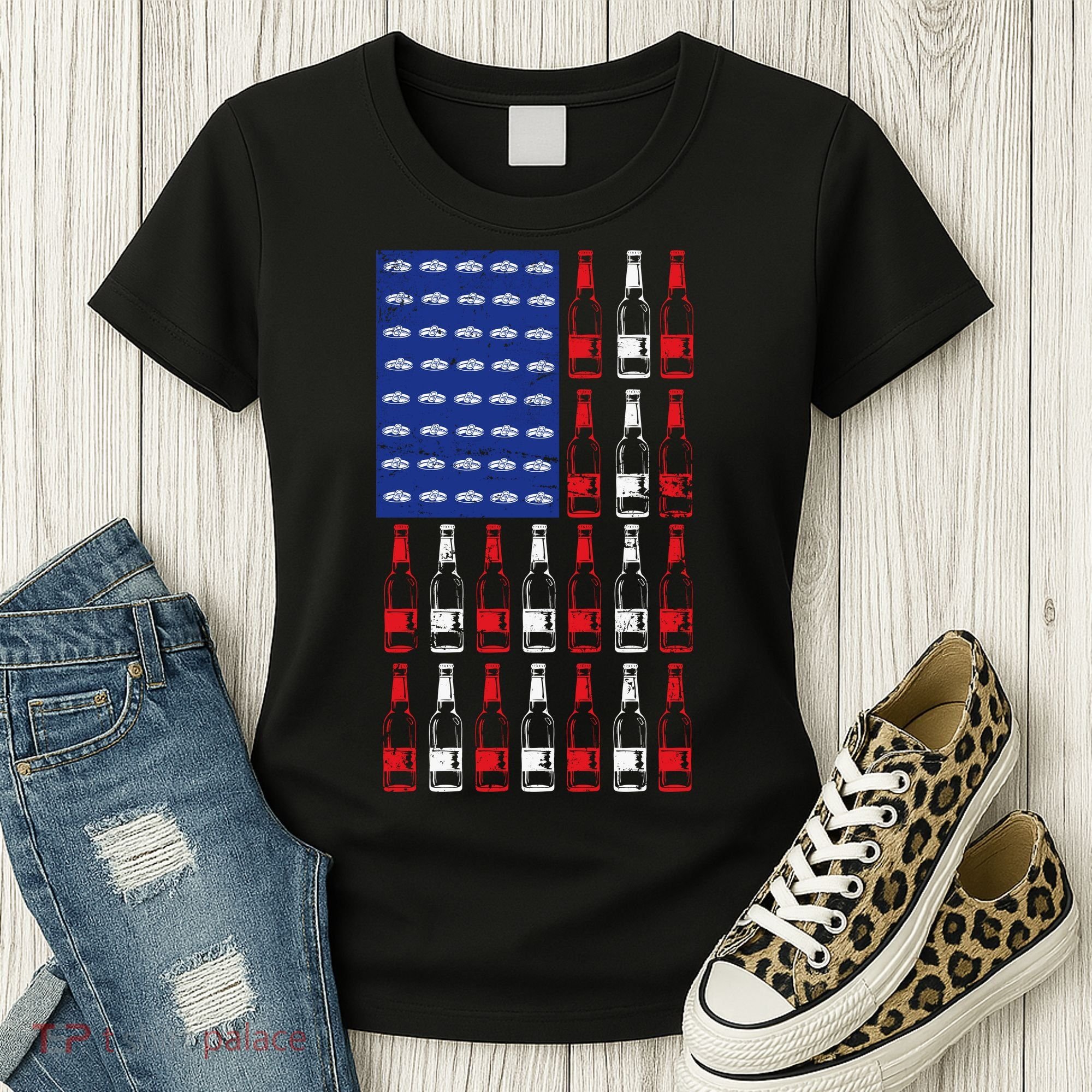 USA Patriotic Beer Bottle American Flag Women's T-Shirt