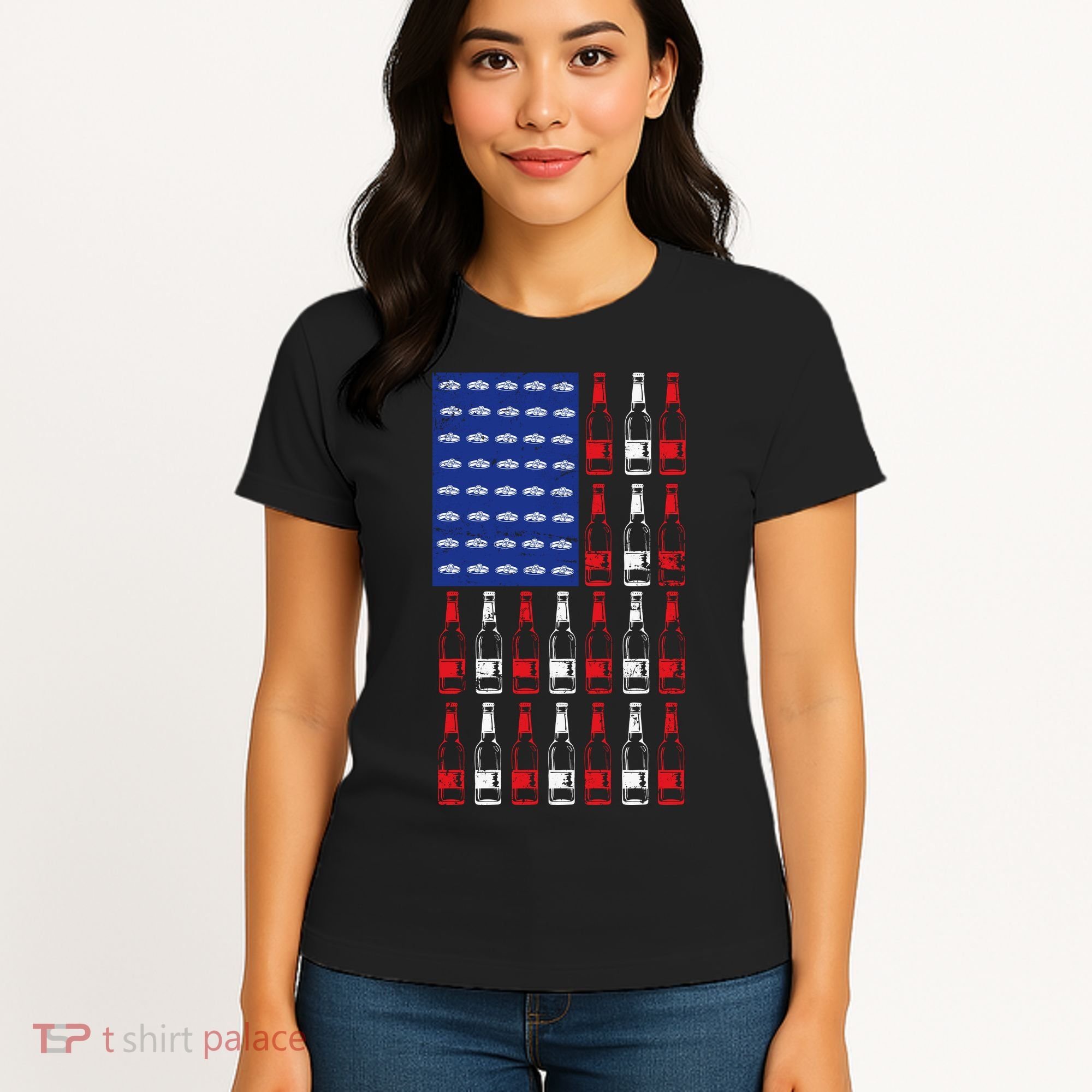 USA Patriotic Beer Bottle American Flag Women's T-Shirt