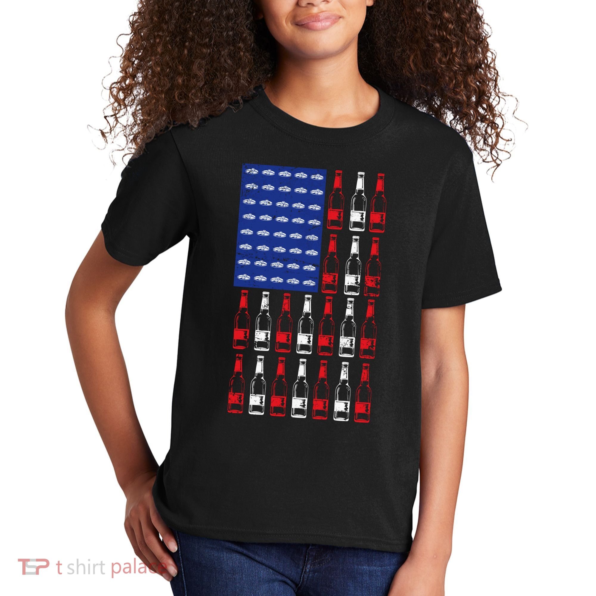 USA Patriotic Beer Bottle American Flag Kids T-Shirt