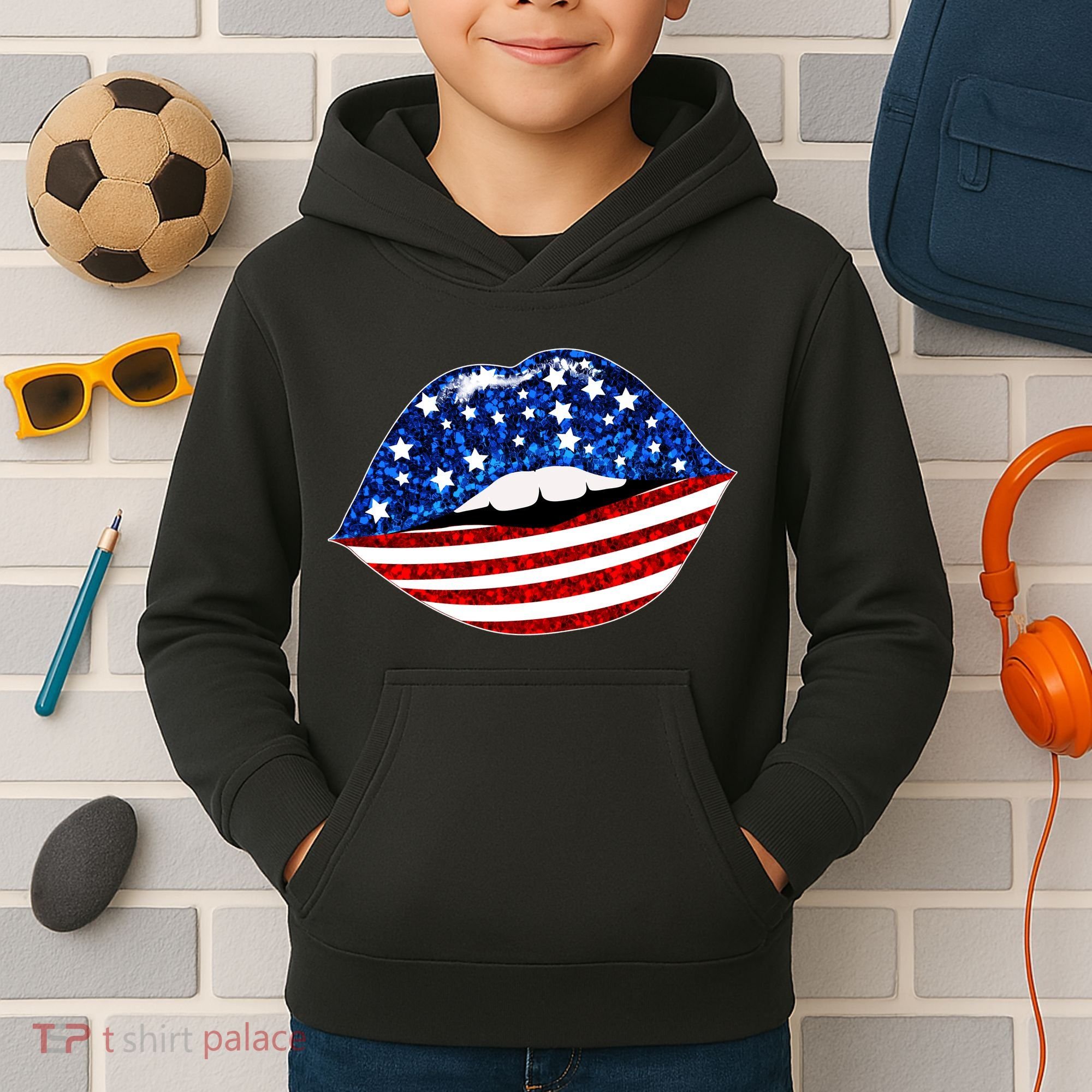 USA Patriotic Lips Of America Kids Hoodie