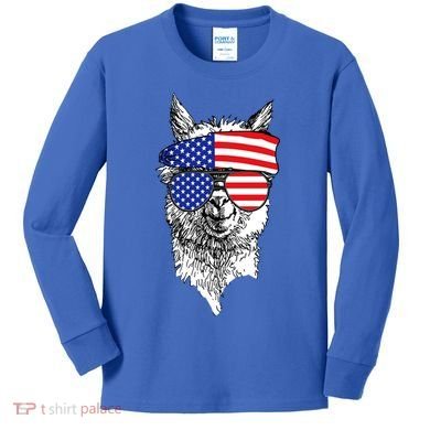 USA Patriotic Llama Kids Long Sleeve Shirt