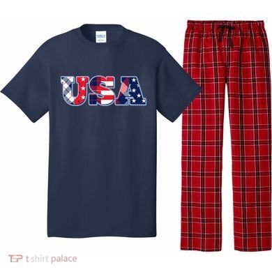 USA Patriotic Logo Star Stripes Patterns Pajama Set