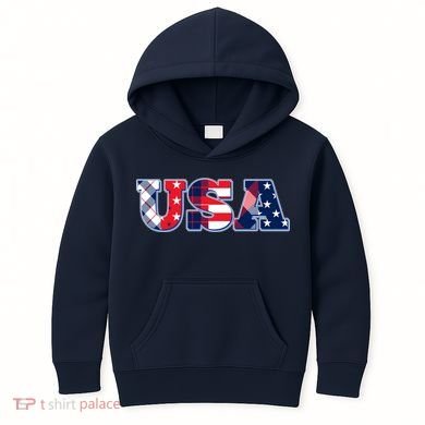 USA Patriotic Logo Star Stripes Patterns Kids Hoodie