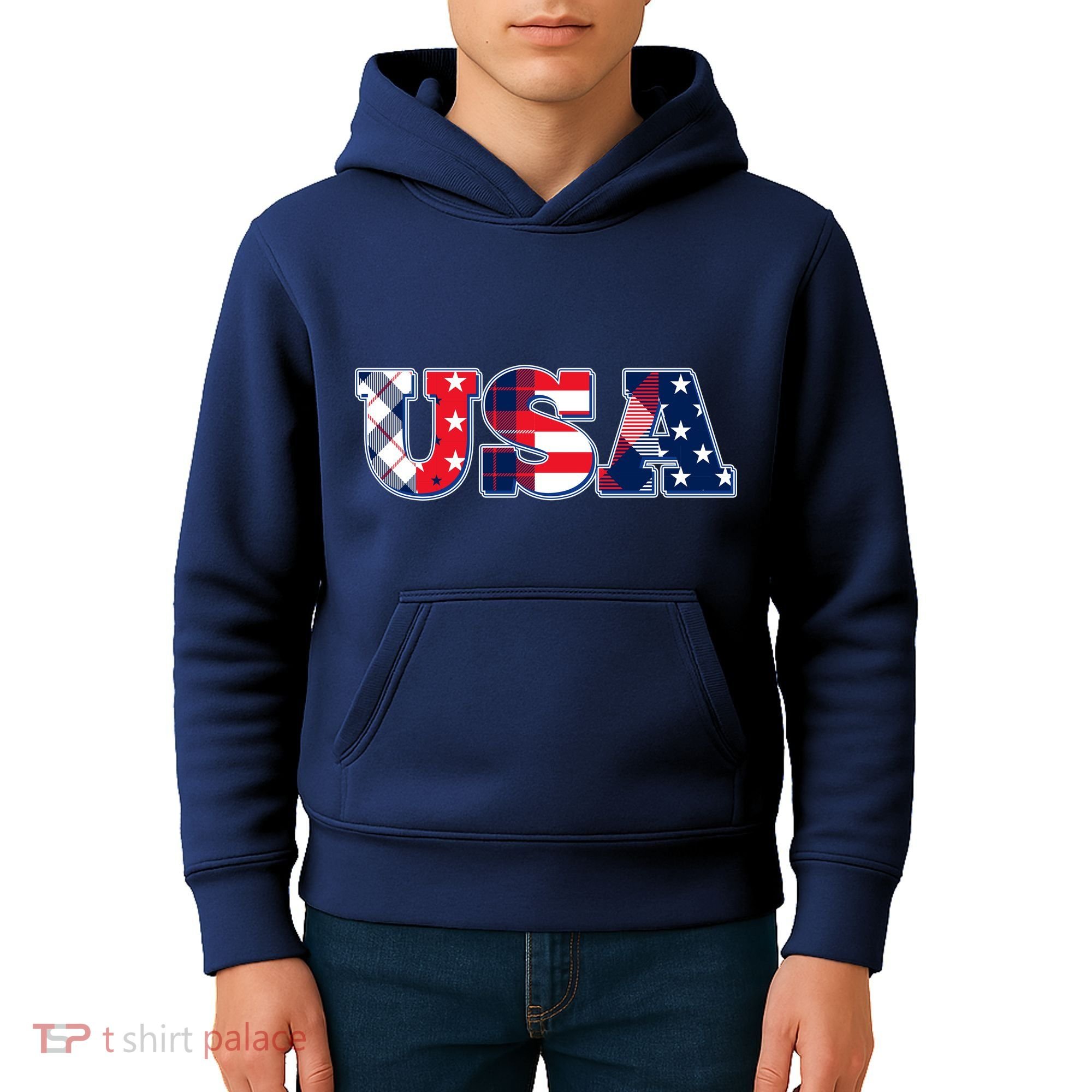 USA Patriotic Logo Star Stripes Patterns Kids Hoodie