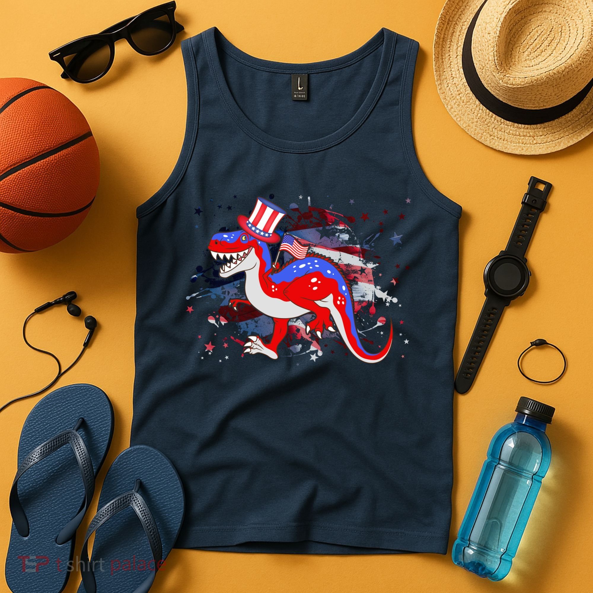 USA Patriotic Presidential Dinosaur Tank Top