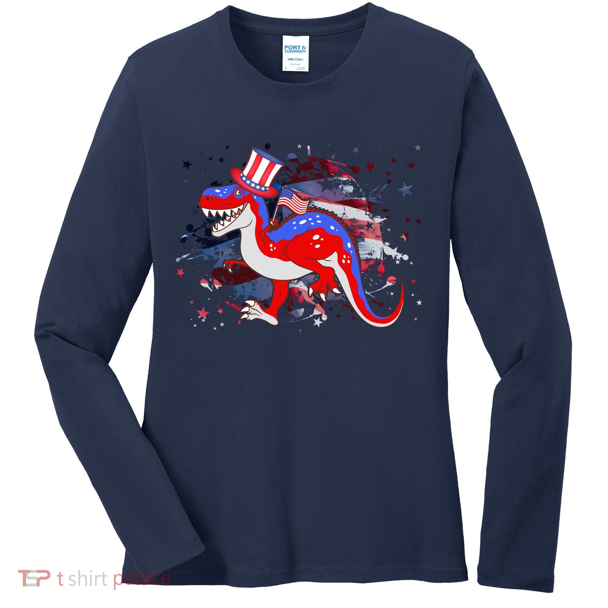 USA Patriotic Presidential Dinosaur Women's Long Sleeve Shirt