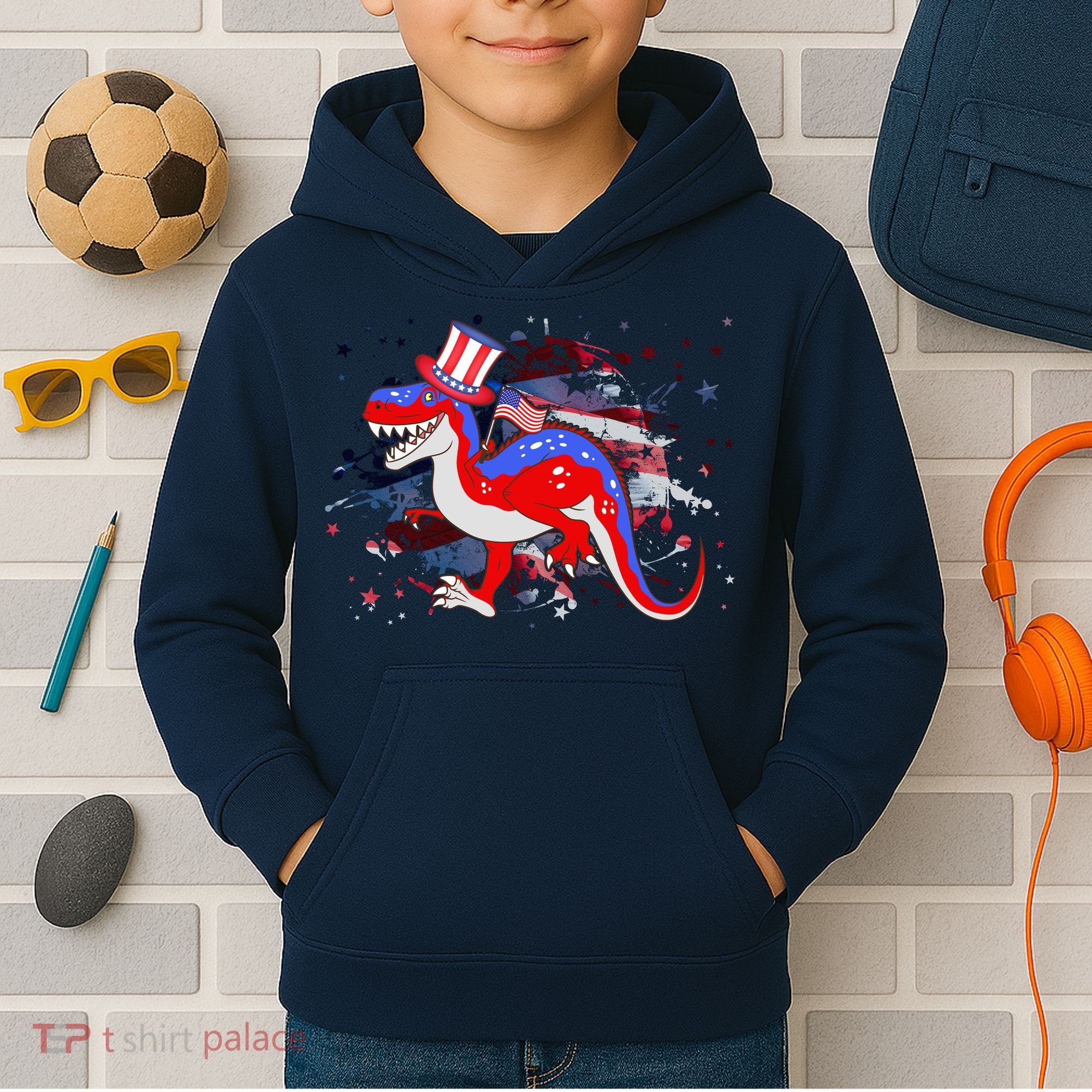 USA Patriotic Presidential Dinosaur Kids Hoodie