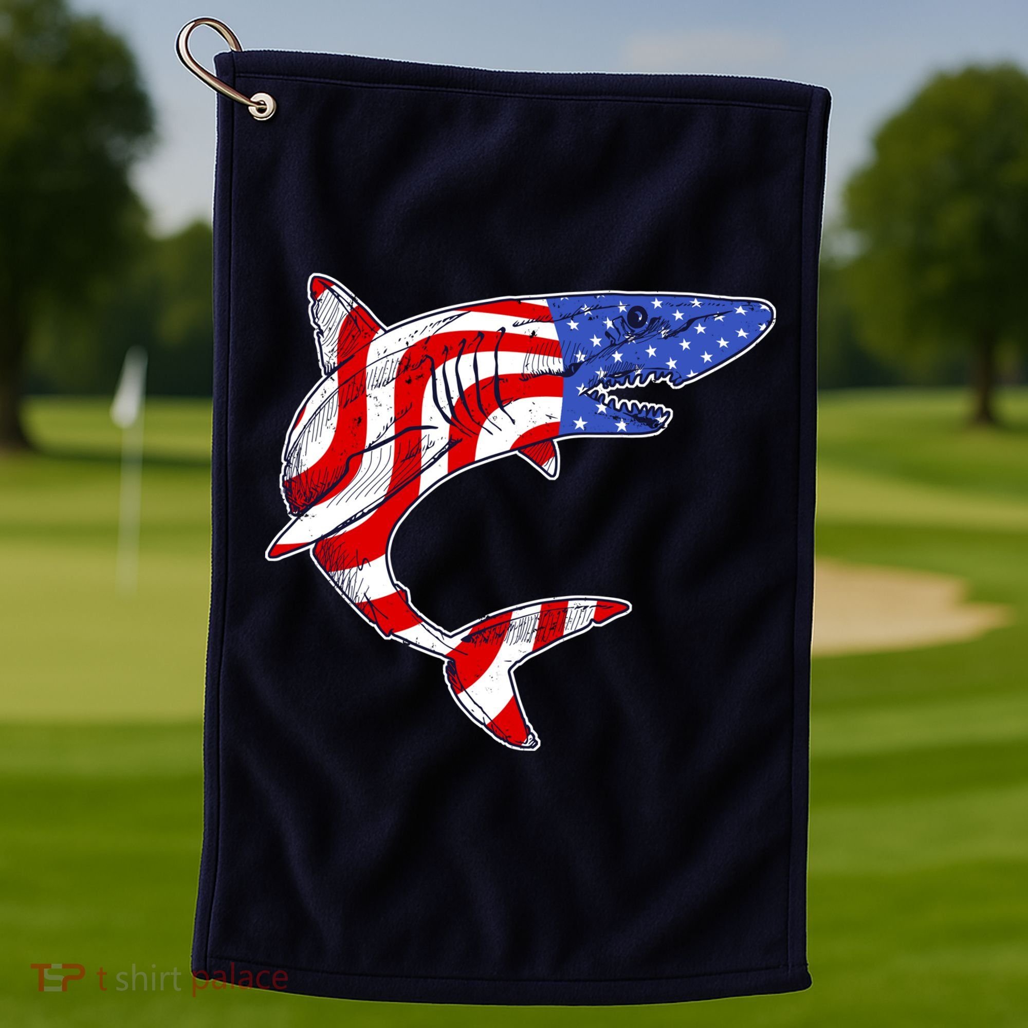 USA Patriotic Shark Golf Towel