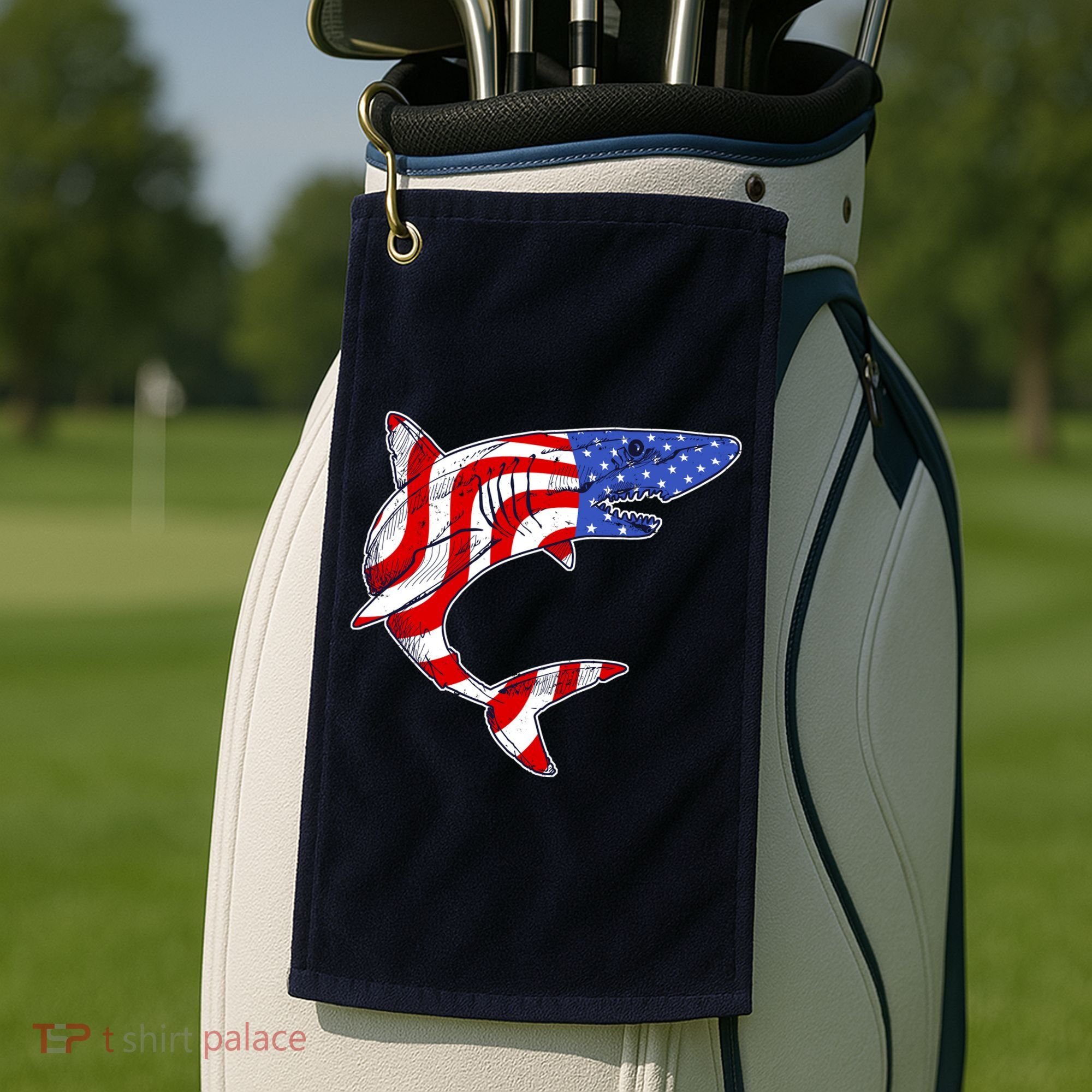 USA Patriotic Shark Golf Towel