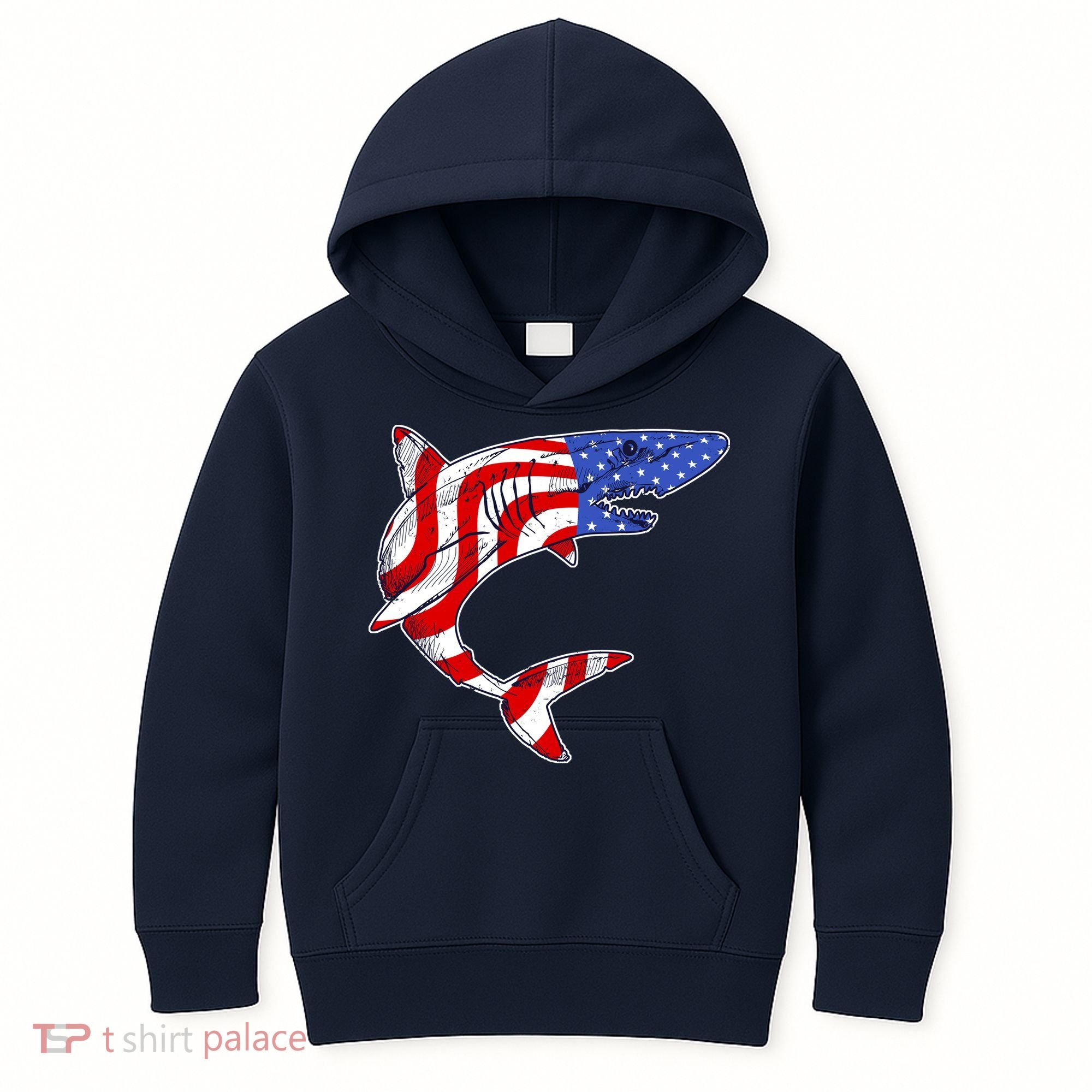 USA Patriotic Shark Kids Hoodie