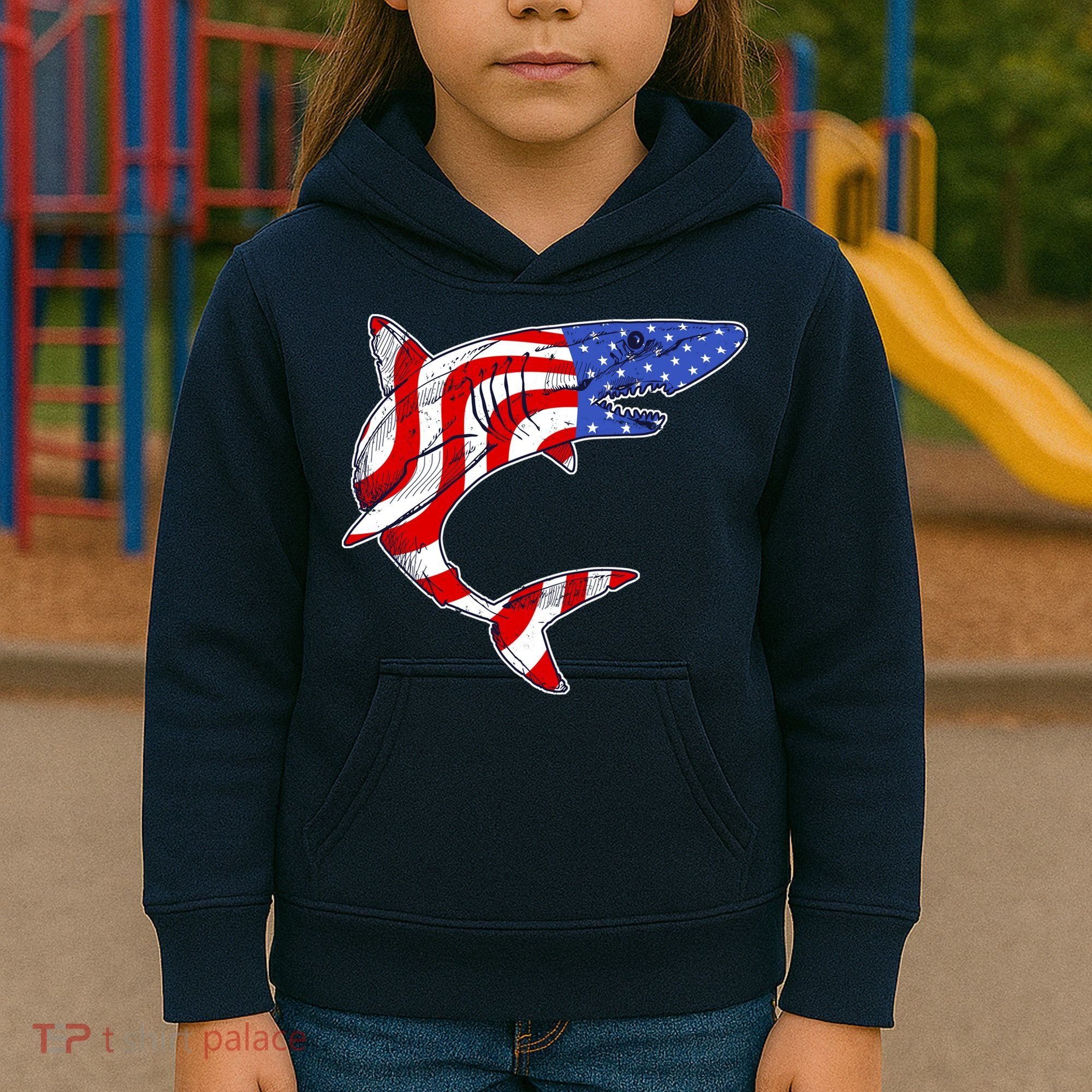 USA Patriotic Shark Kids Hoodie