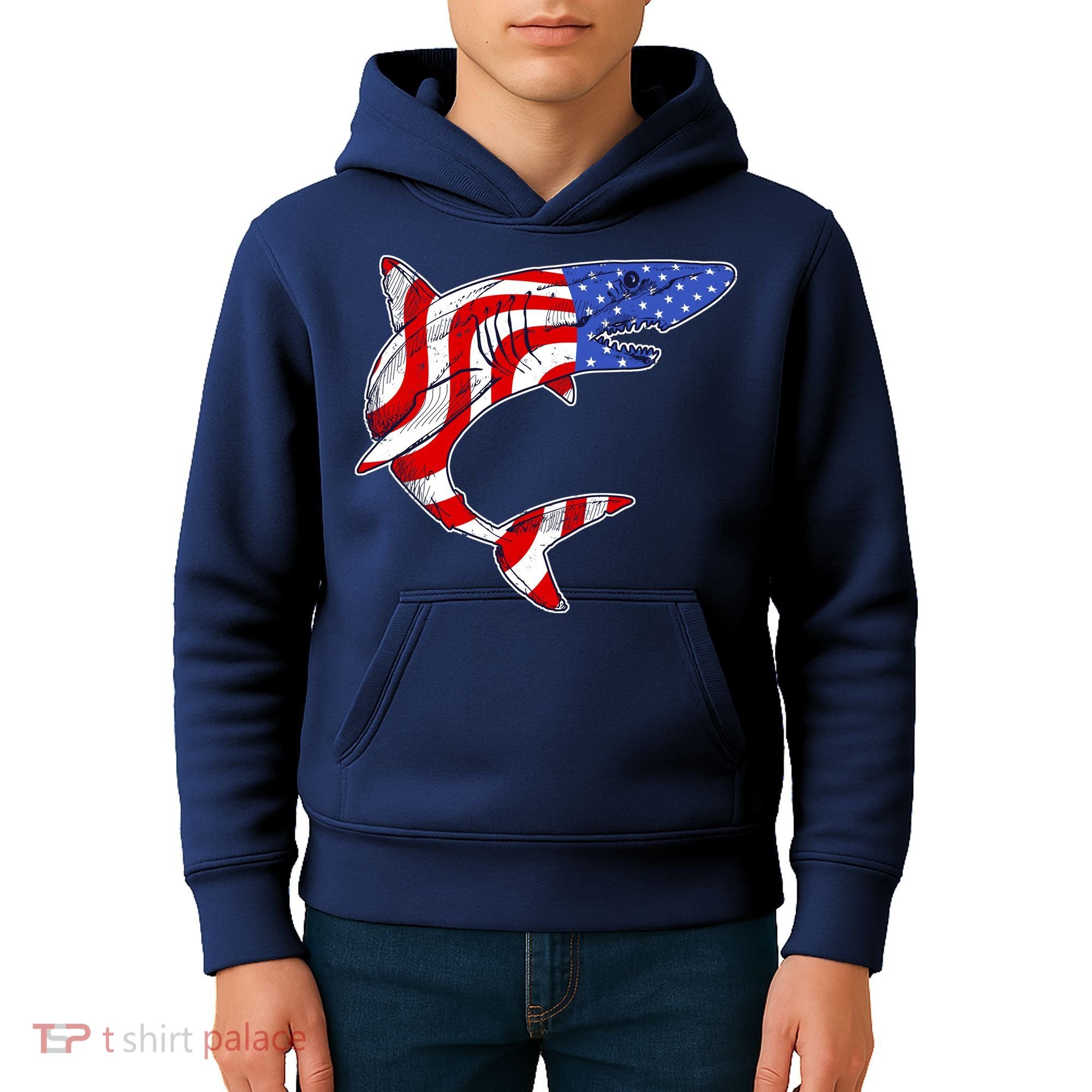 USA Patriotic Shark Kids Hoodie