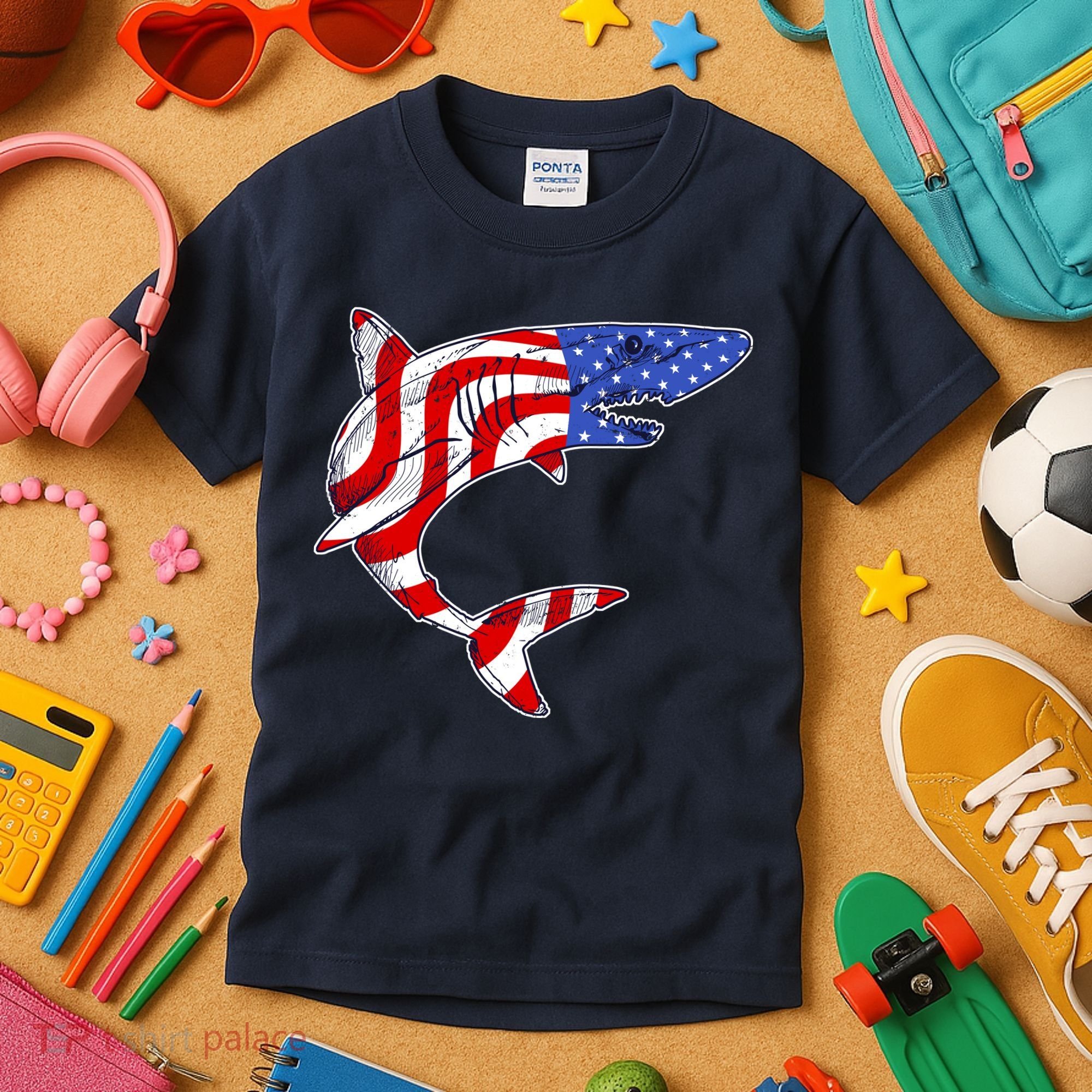 USA Patriotic Shark Kids T-Shirt