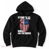 USA Patriotic Stand For The Flag Kneel For The Cross Hoodie thumb 0