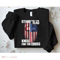 USA Patriotic Stand For The Flag Kneel For The Cross Sweatshirt thumb 2