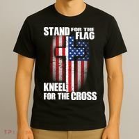 USA Patriotic Stand For The Flag Kneel For The Cross T-Shirt thumb 3