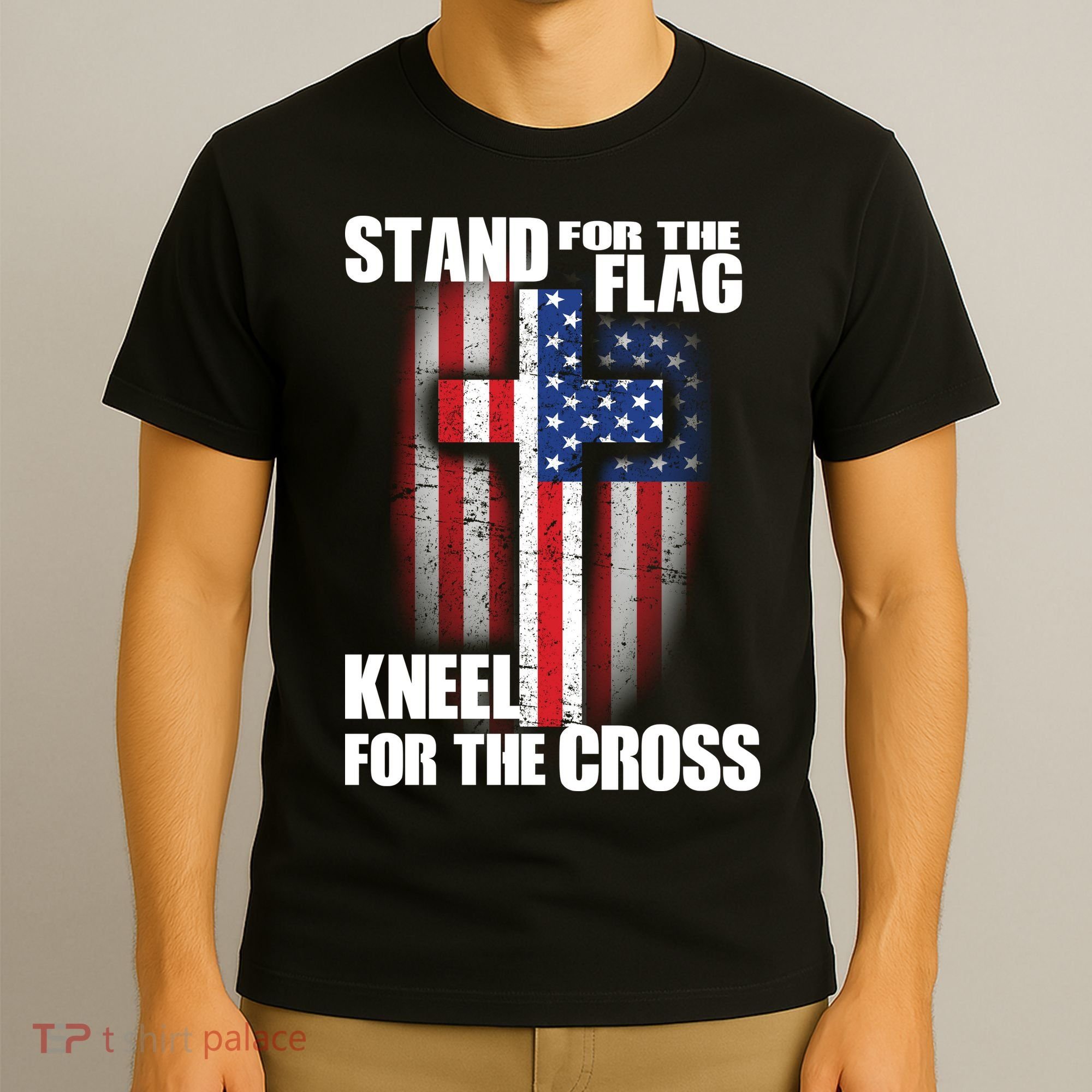 USA Patriotic Stand For The Flag Kneel For The Cross T-Shirt