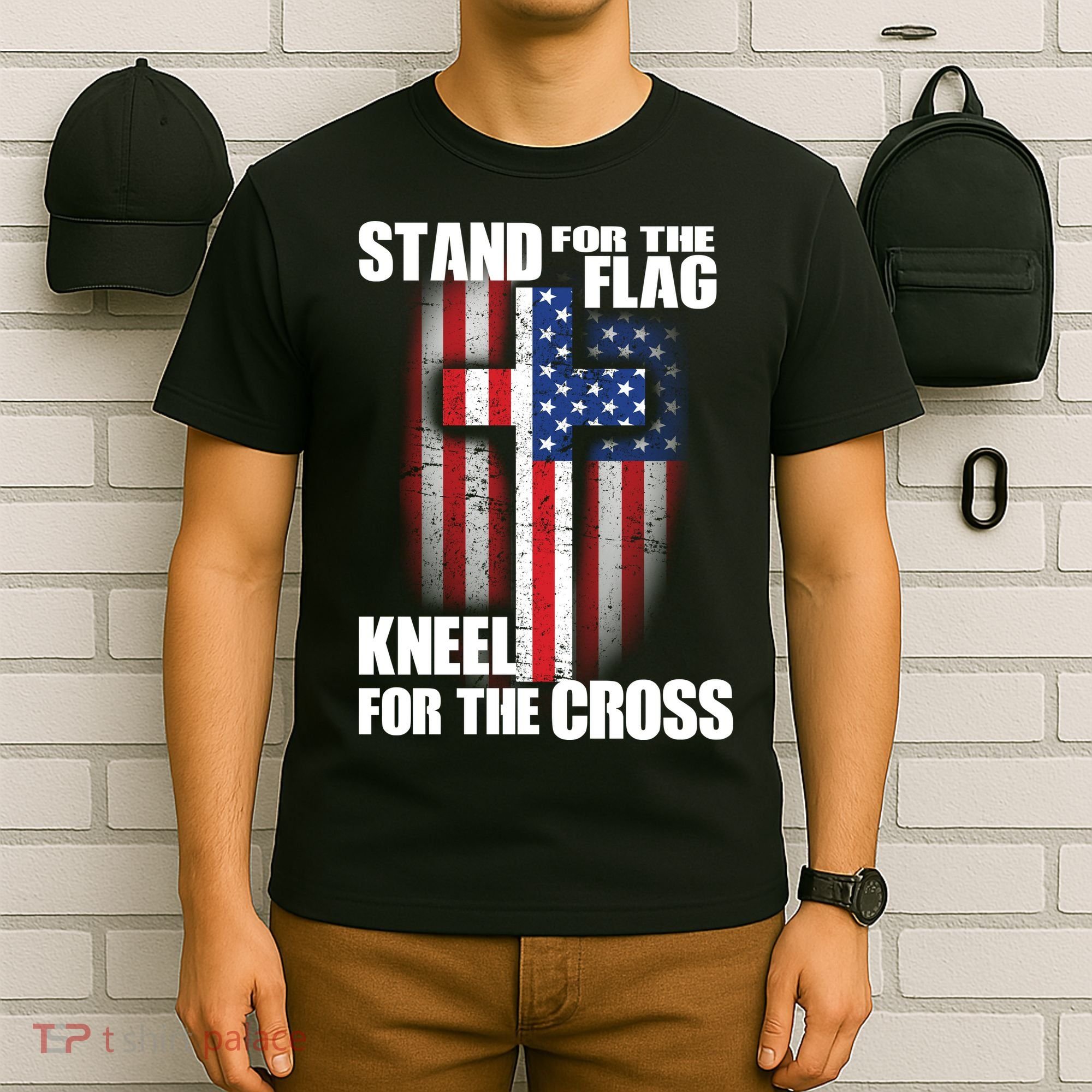 USA Patriotic Stand For The Flag Kneel For The Cross T-Shirt
