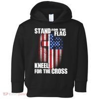 USA Patriotic Stand For The Flag Kneel For The Cross Toddler Hoodie thumb 0