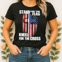 USA Patriotic Stand For The Flag Kneel For The Cross Women's T-Shirt thumb 2