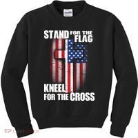 USA Patriotic Stand For The Flag Kneel For The Cross Kids Sweatshirt thumb 0