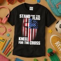 USA Patriotic Stand For The Flag Kneel For The Cross Kids T-Shirt thumb 3