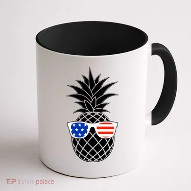 USA Pineapple With Sunglasses Coffee Mug back